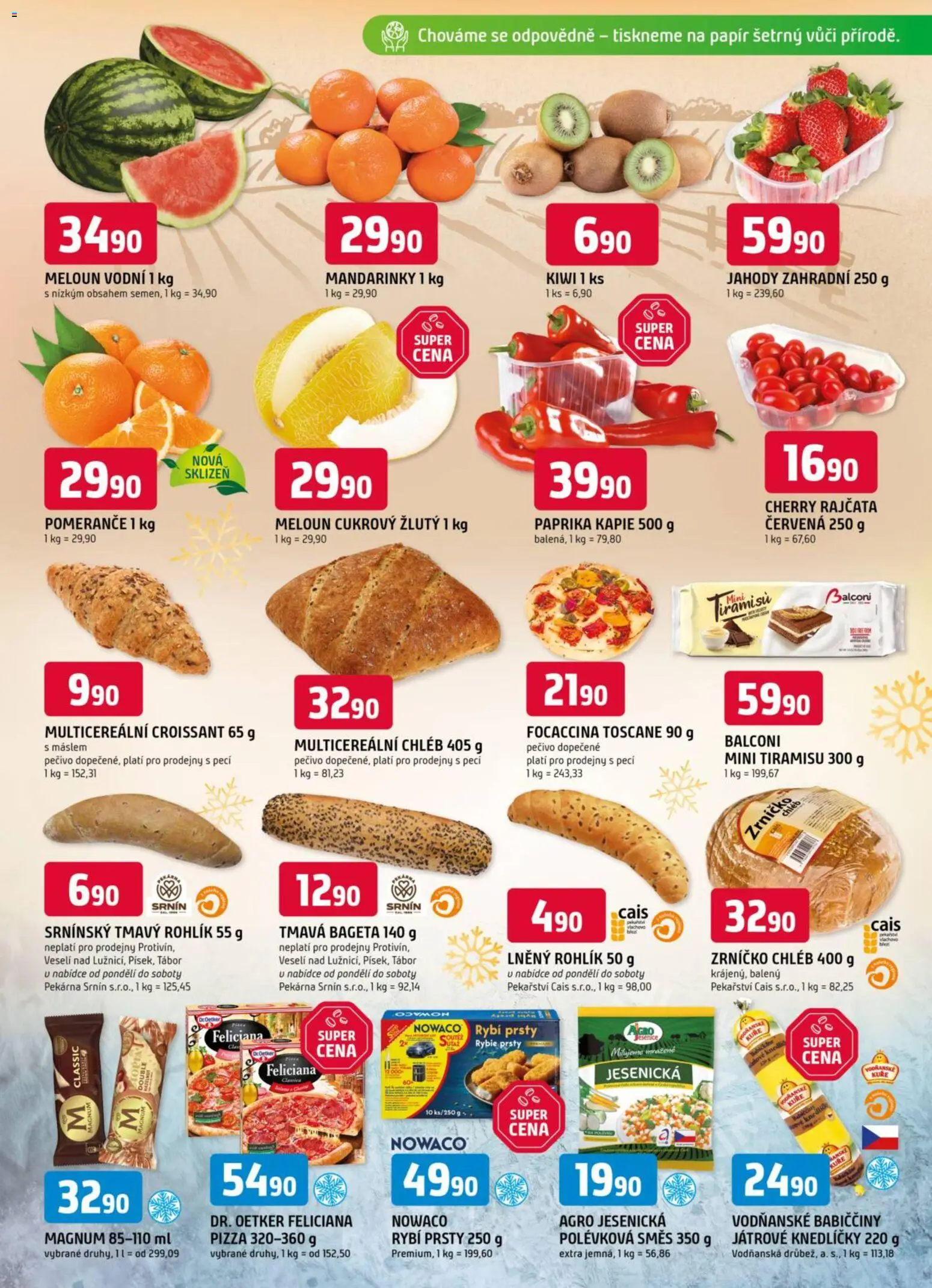 Trefa leták od 17.12.2025 | Strana: 3 | Produkty: Pizza, Cherry rajčata, Rohlík, Pekárna