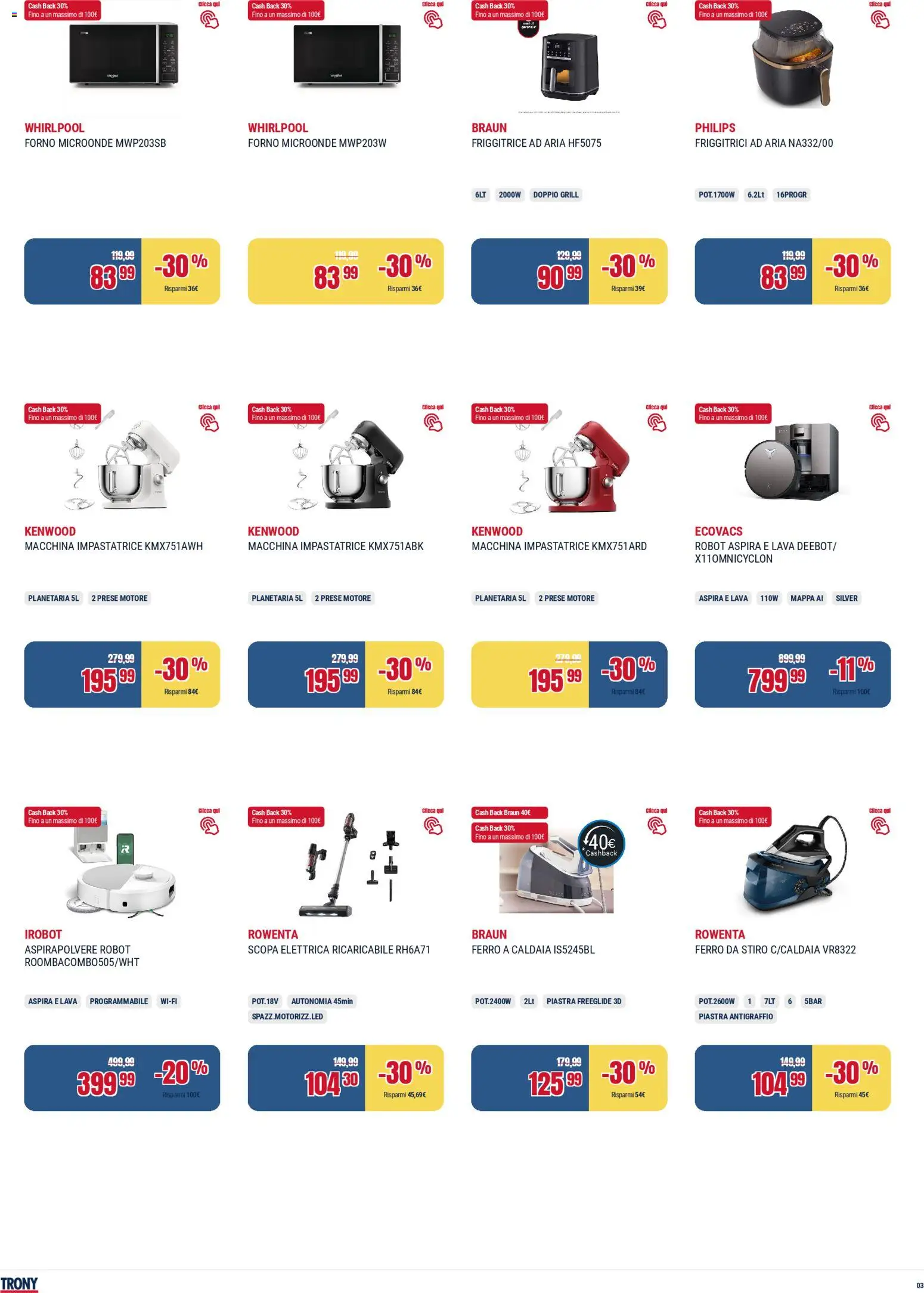 Volantino Trony del 19.03.2026 | Pagina: 3 | Prodotti: Friggitrice ad aria, Impastatrice, Caldaia, Robot