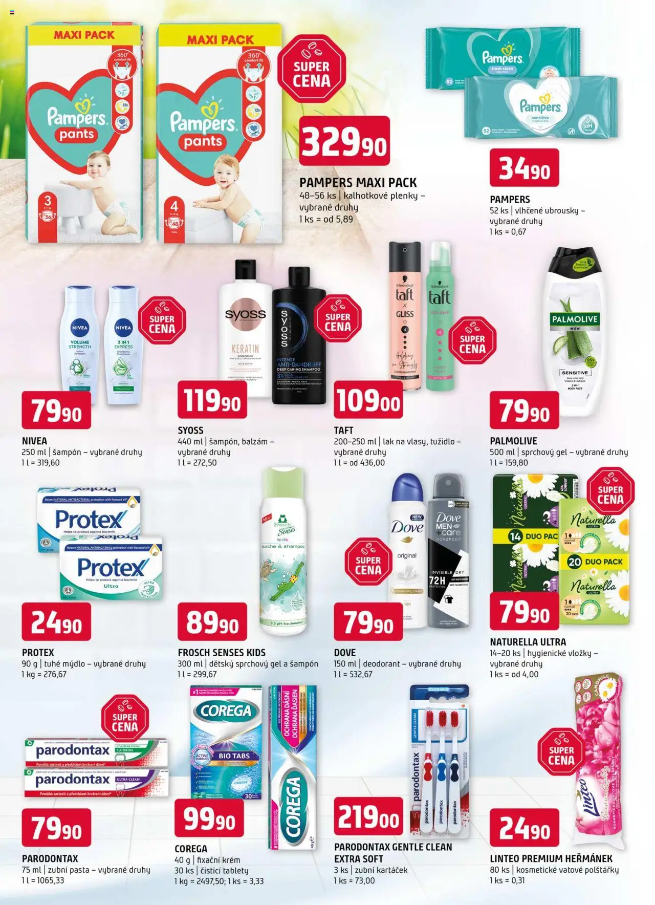 Terno leták - Český Krumlov, Jihlava, Prachatice, Strakonice, Tábor, Zlín od 20.08.2025 | Strana: 14 | Produkty: Kalhotkové plenky, Vložky, Pampers, Dove