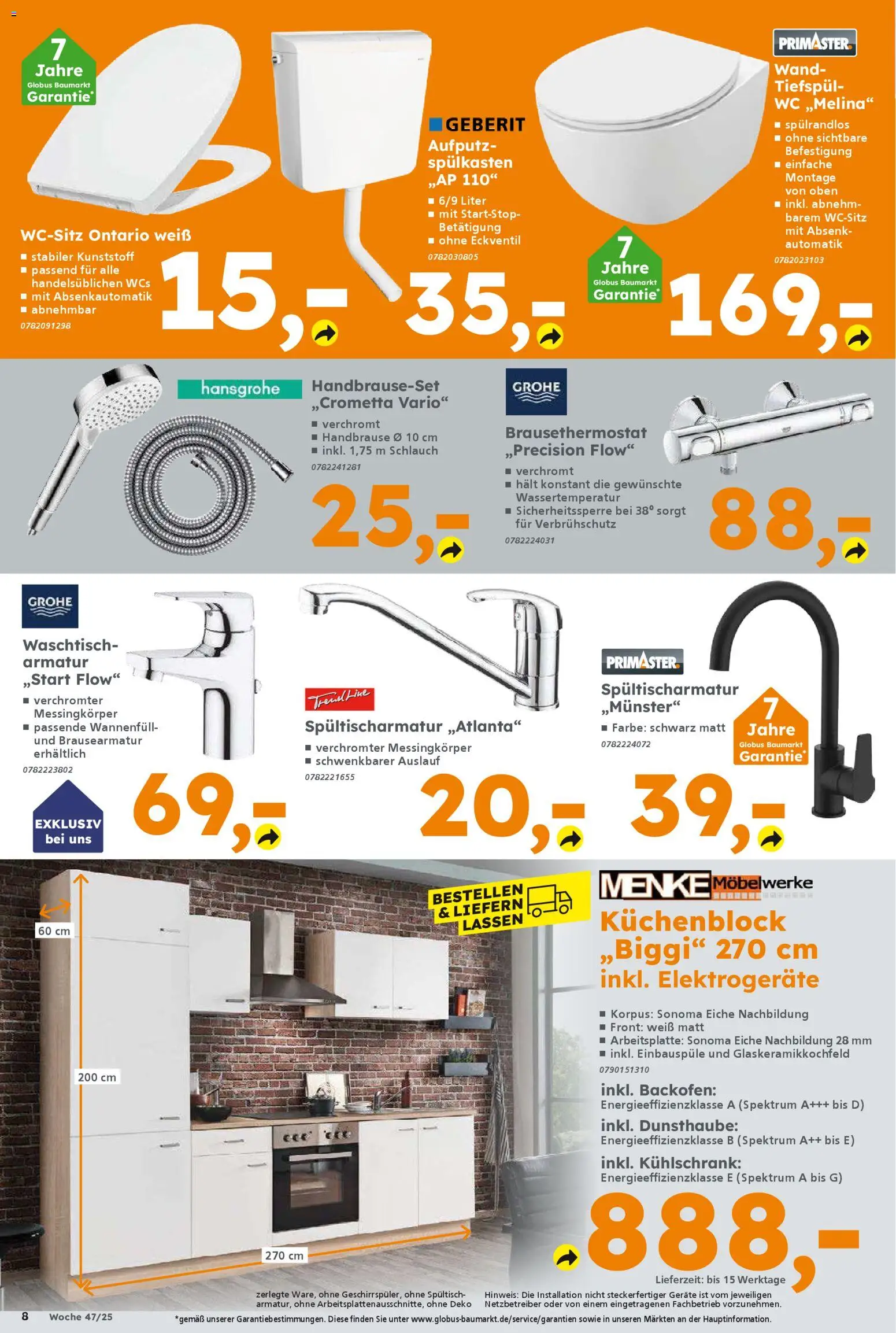 Globus Baumarkt Prospekt 	 – gültig ab 17.11.2025 | Seite: 8 | Produkte: Küchenblock, Armatur, Waschtisch, Backofen