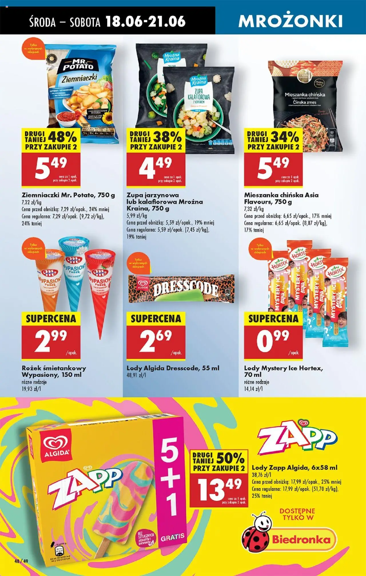 Biedronka gazetka - Oferta W tym tygodniu od 18.06.2025 | Strona: 52 | Produkty: Zupa jarzynowa, Mieszanka chińska, Zupa, Lody