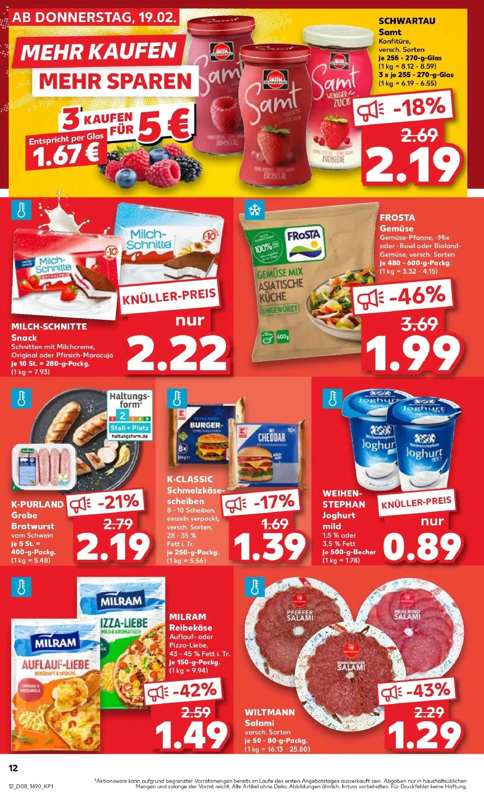 Kaufland prospekt Remscheid	 – gültig ab 22.02.2026 | Seite: 12 | Produkte: Joghurt, Burger, Gemüse, Salami