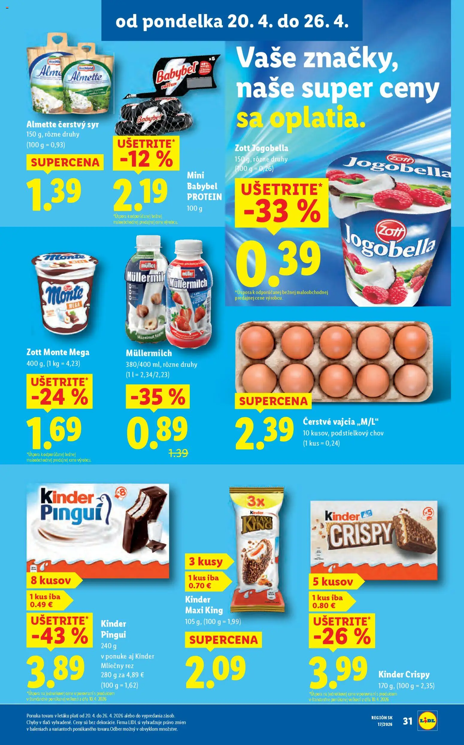 Nové Lidl akcie – leták je platný od 20.04.2026 | Strana: 27 | Produkty: Syr, Vajcia, Protein, Kinder