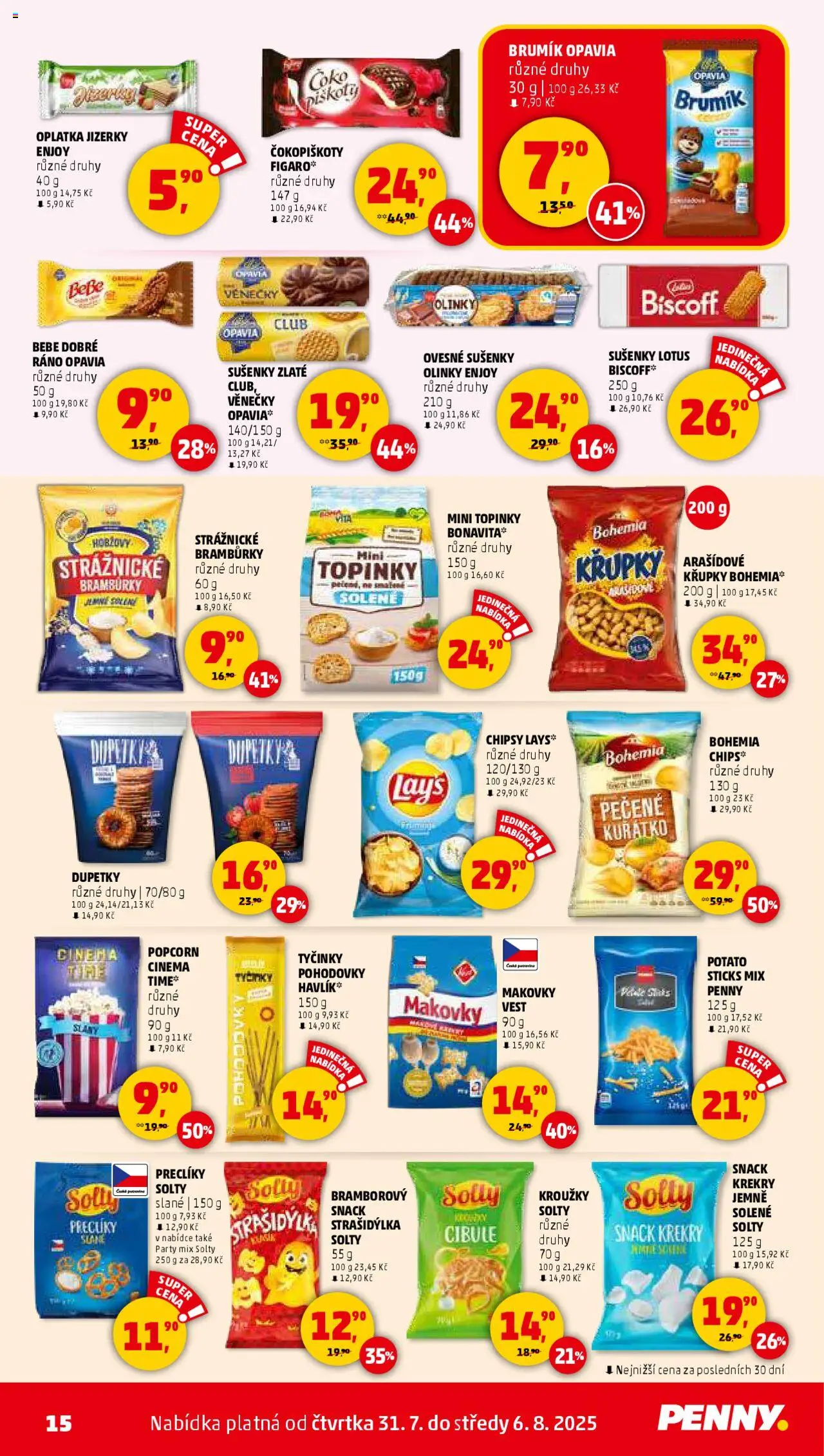 Penny Market leták - Čtvrtečník od 31.07.2025 | Strana: 15 | Produkty: Dupetky, Chipsy, Bohemia chips, Lotus