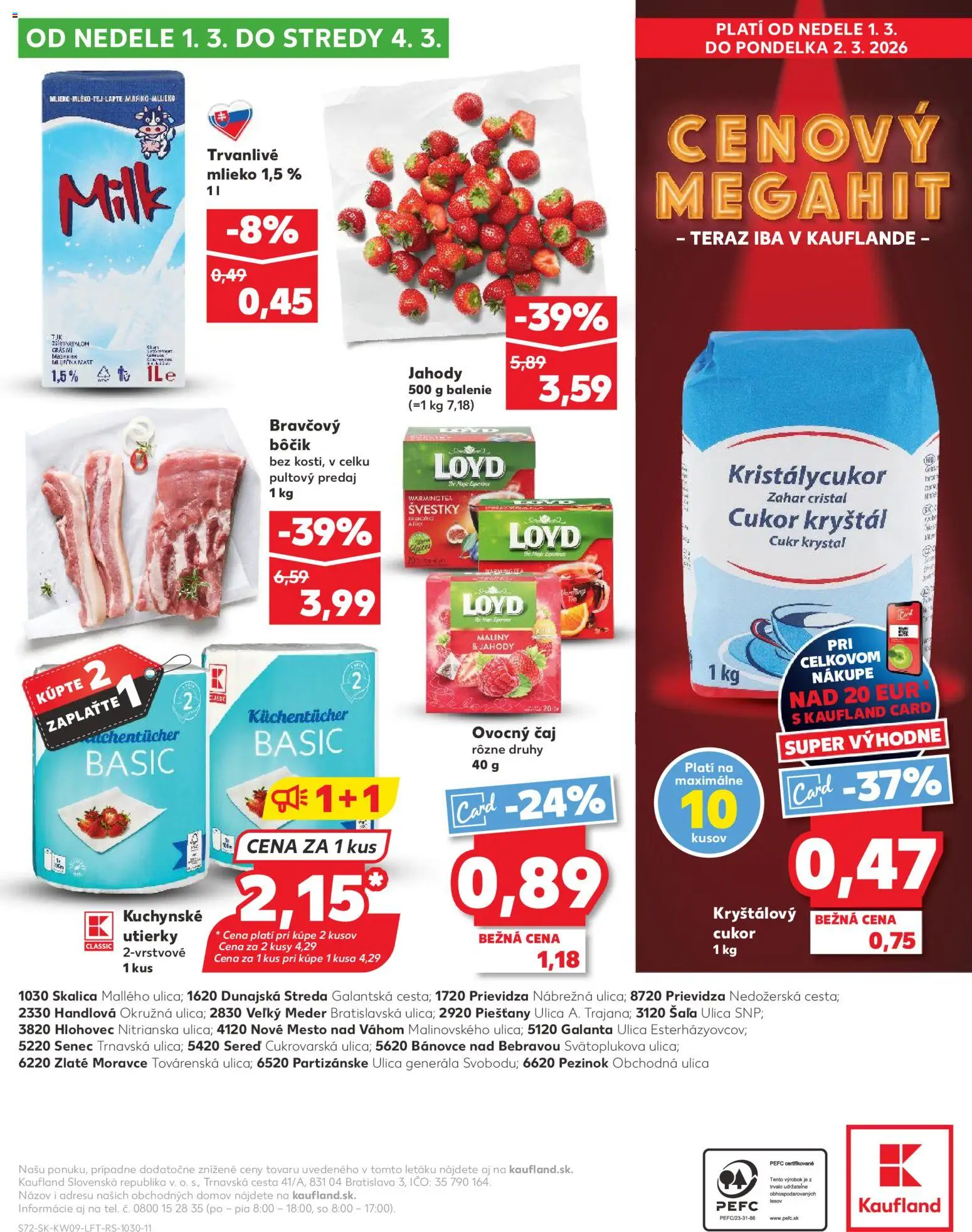 Nové Kaufland akcie – leták je platný od 26.02.2026 | Strana: 72 | Produkty: Mlieko, Čaj, Bravčový bôčik, Maliny