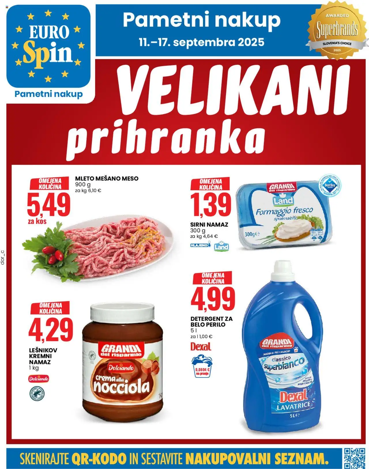 Novi Eurospin katalog ponudbe – veljaven od 11.09.2025 | Stran: 1 | Izdelki: Sirni namaz, Namaz, Kos, Detergent