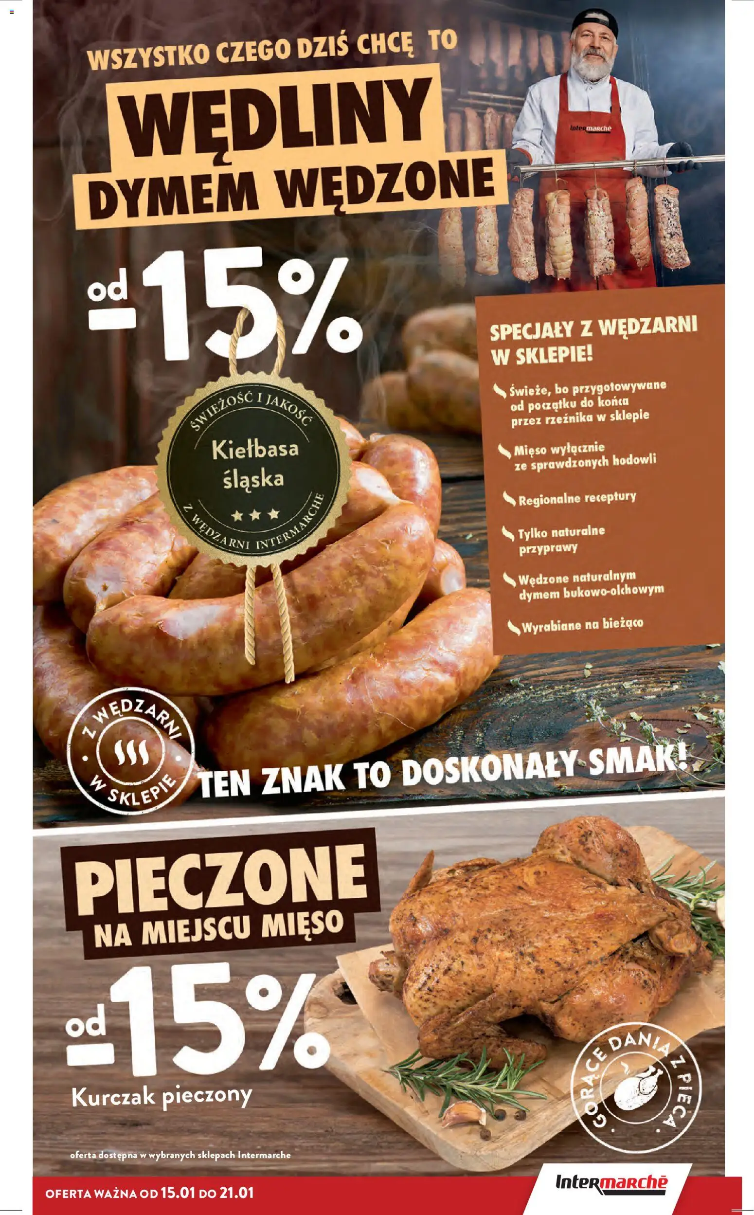 Intermarche Gazetka od 15.01.2026 | Strona: 21 | Produkty: Kiełbasa, Kurczak, Mięso, Wędliny