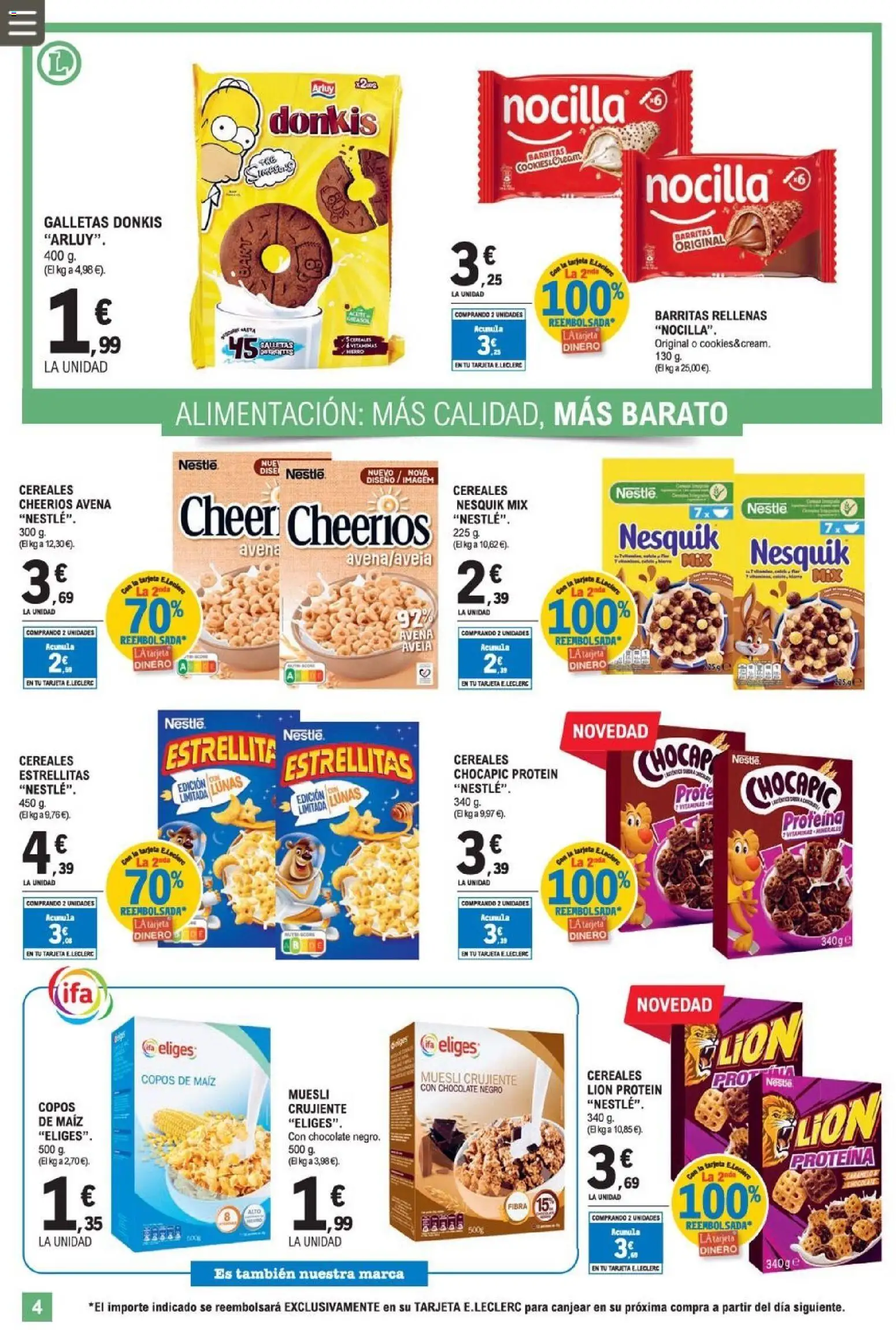 E.Leclerc folleto │ válido desde el 08.04.2026 | Página: 4 | Productos: Chocolate, Cereales, Galletas, Copos