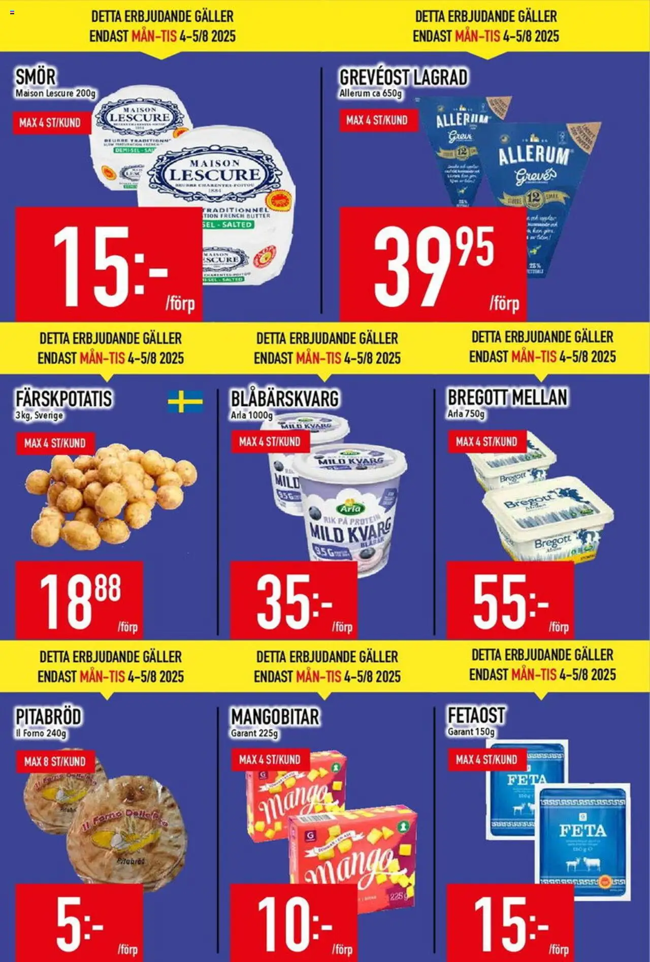 Matdax reklamblad aktuell från 04.08.2025 | Sida: 2 | Produkter: Färskpotatis, Galler, Bregott, Pitabröd