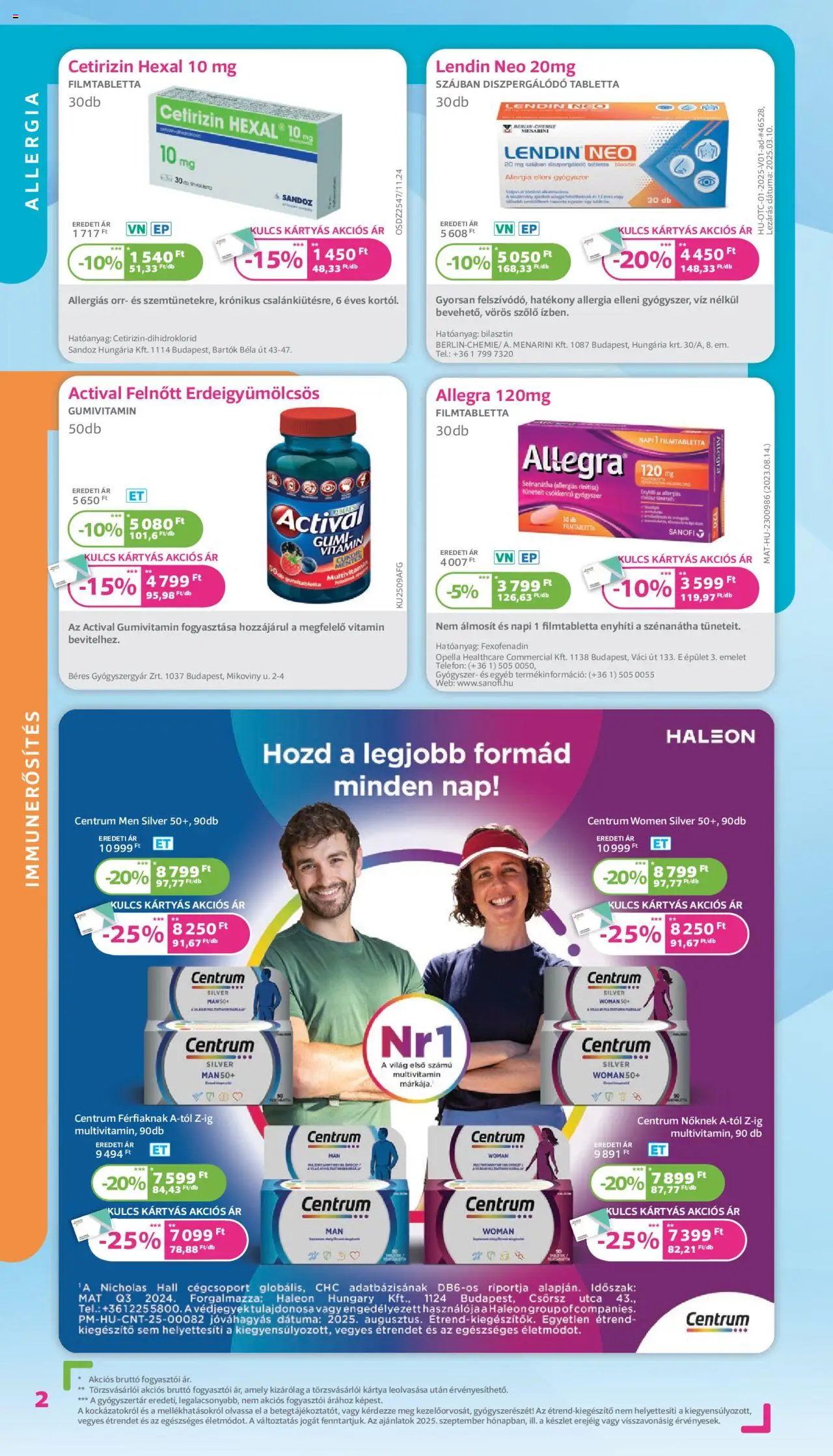 Kulcs Patika akciós ujság - amely érvényes a következő dátumtól: 01.08.2025 | Oldal: 2 | Termékek: Szőlő, Multivitamin, Só, Cukor