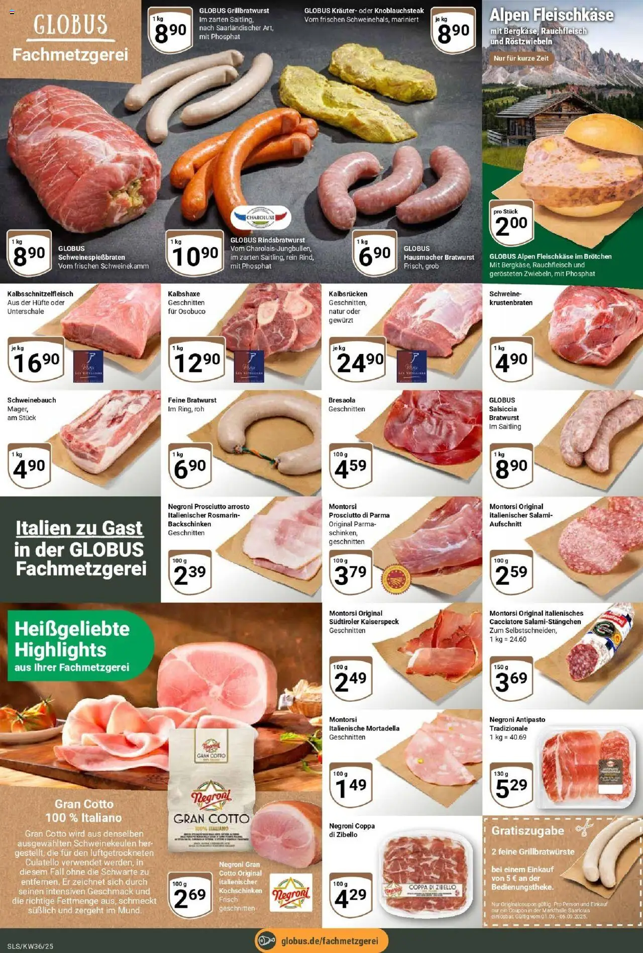 Globus prospekt Saarlouis	 – gültig ab 01.09.2025 | Seite: 11 | Produkte: Schweinebauch, Bratwurst, Krustenbraten, Salami