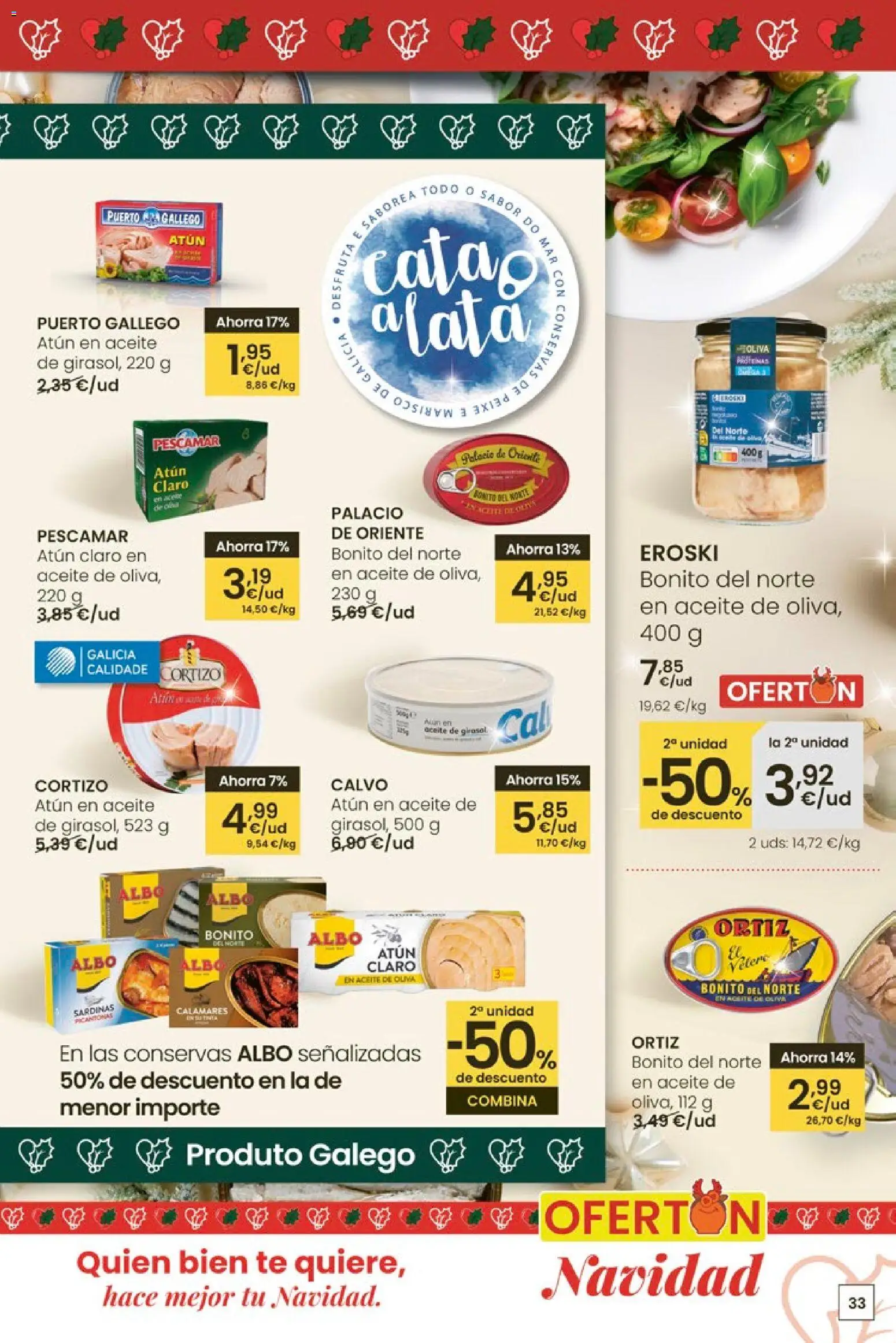 Eroski - Center │ válido desde el 27.11.2025 | Página: 33 | Productos: Calamares, Aceite, Té, Atún claro