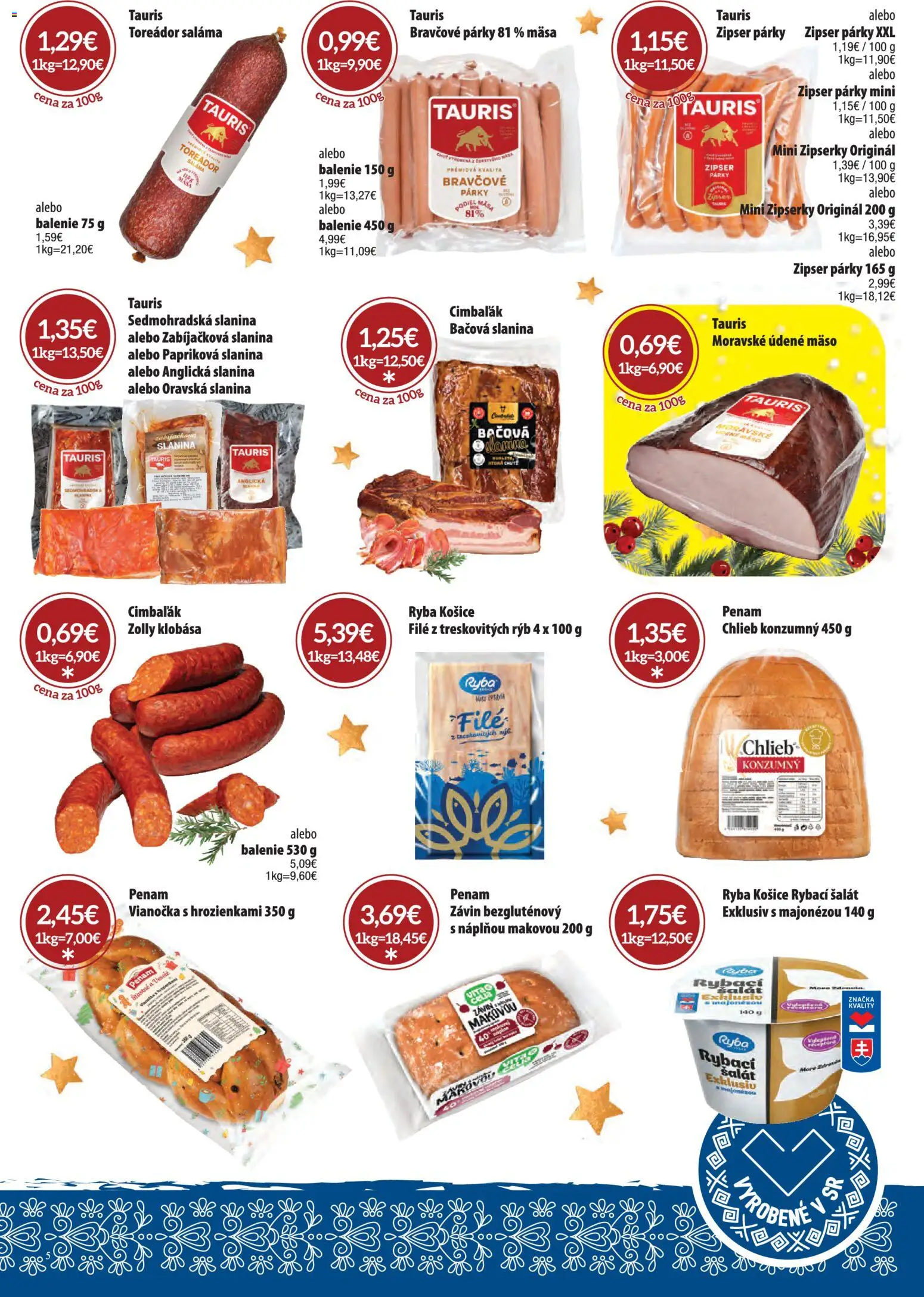 Nové CBA Verex akcie – leták je platný od 15.12.2025 | Strana: 5 | Produkty: Slanina, Klobása, Vianočka, Šalát