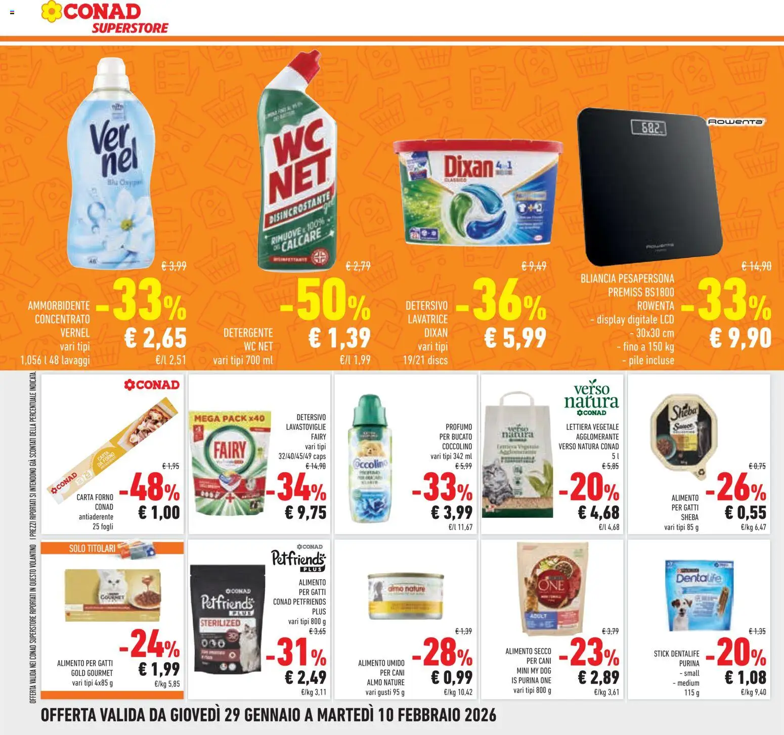 Volantino Conad del 29.01.2026 | Pagina: 30 | Prodotti: Pile, Ammorbidente, Lavastoviglie, WC