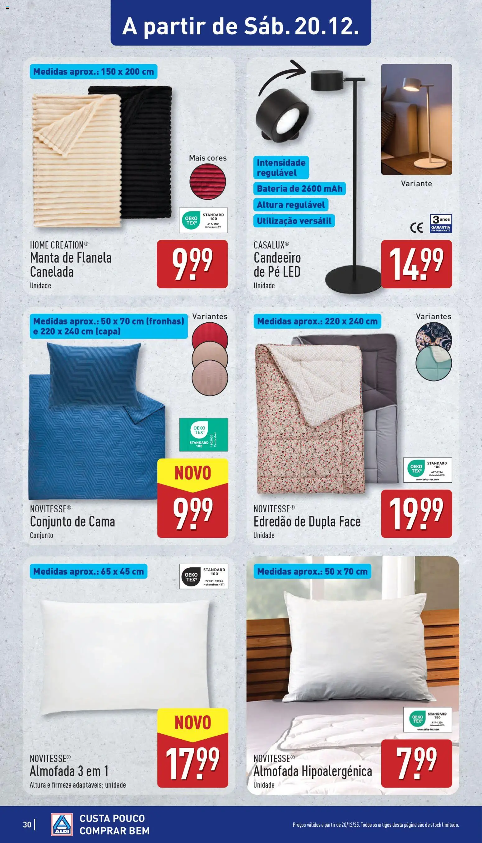 Aldi folheto │ válido de 15.12.2025 | Página: 30 | Produtos: Candeeiro, Cama, Almofada, Bateria