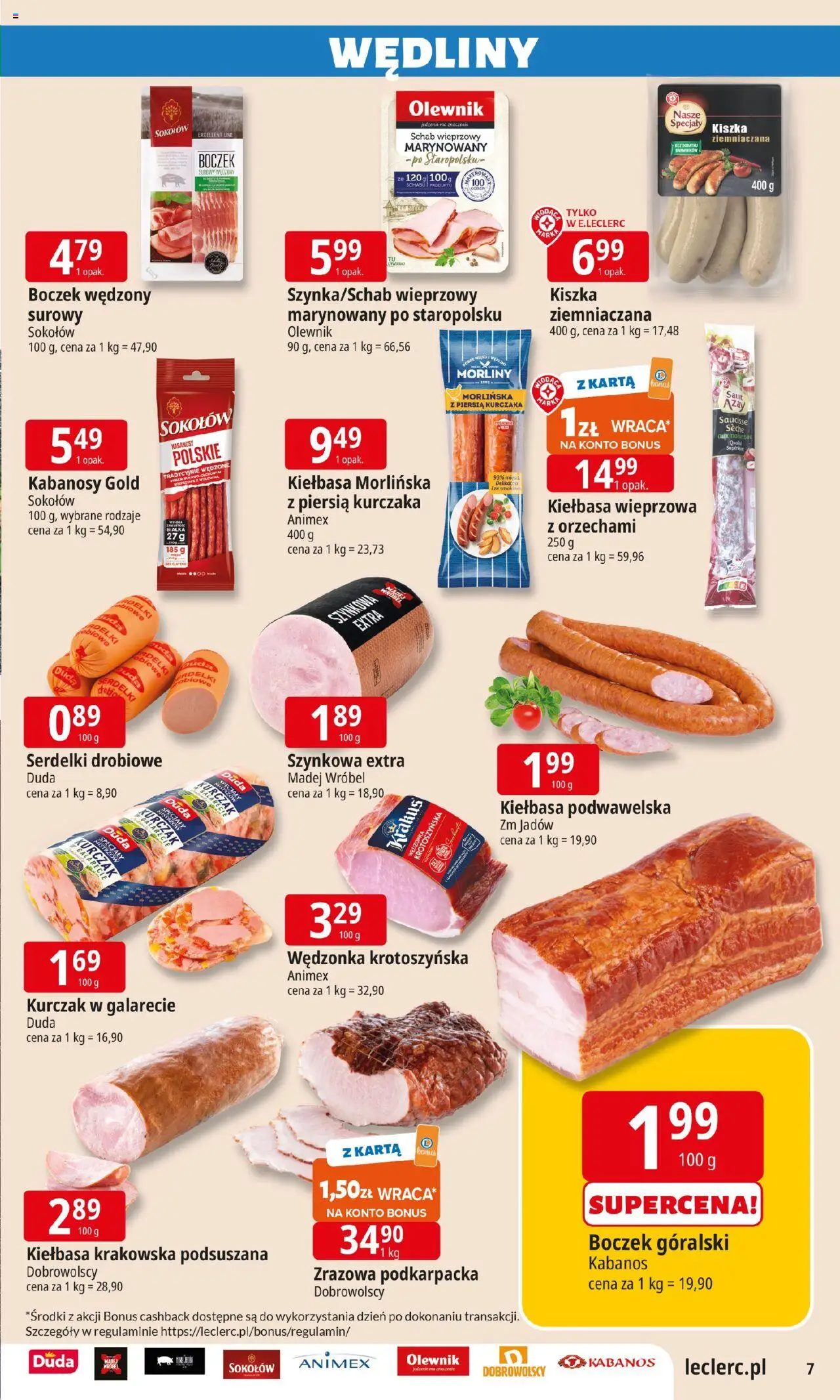 E.Leclerc Gazetka - Elbląg od 19.08.2025 | Strona: 7 | Produkty: Kiełbasa, Kurczak, Kiełbasa krakowska, Kiełbasa podwawelska