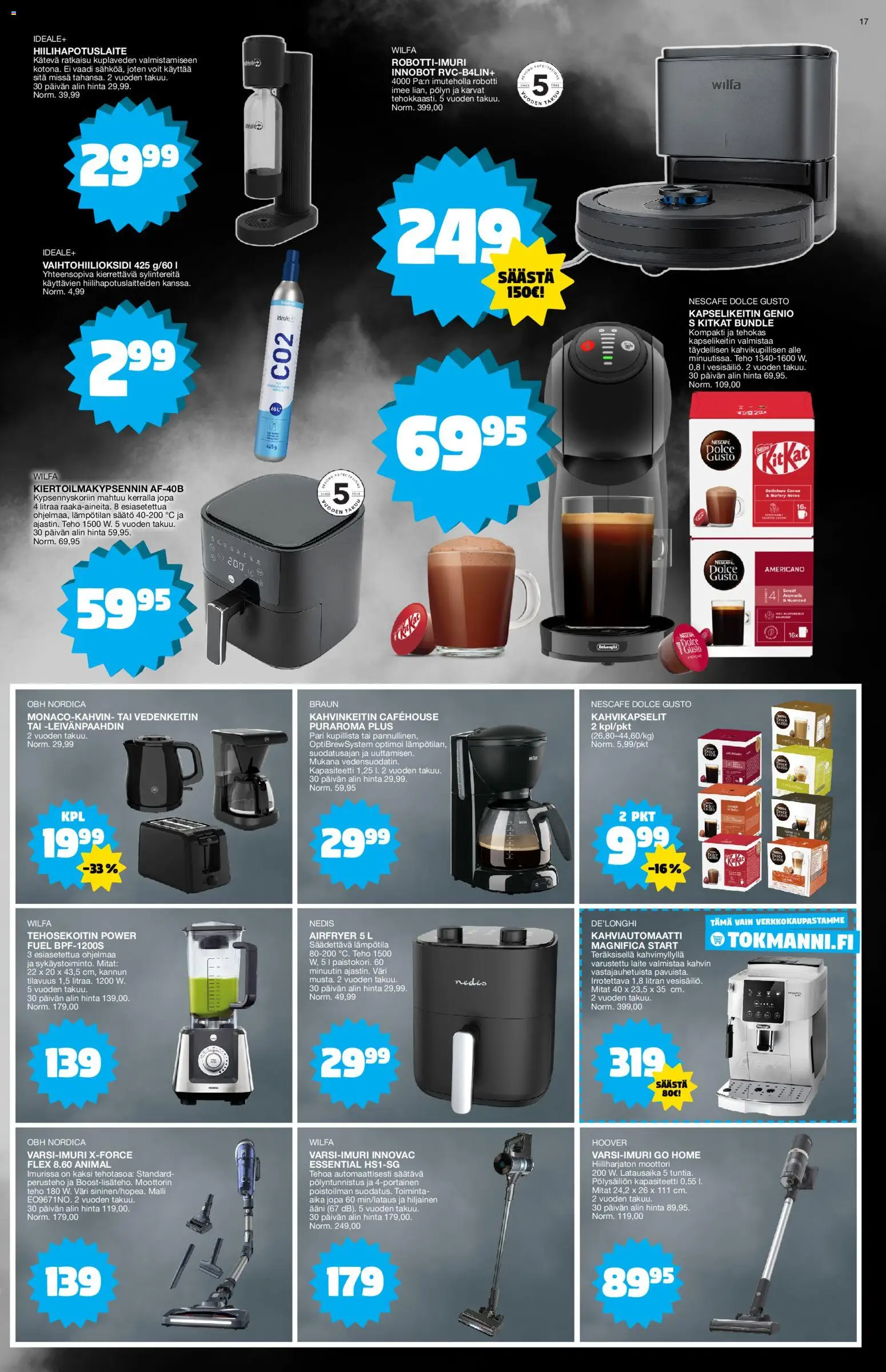 Tokmanni - Black Friday – voimassa 24.11.2025 alkaen | Sivu: 17 | Tuotteet: Kahvinkeitin, Vedenkeitin, Varsi-imuri, Kahvikapselit