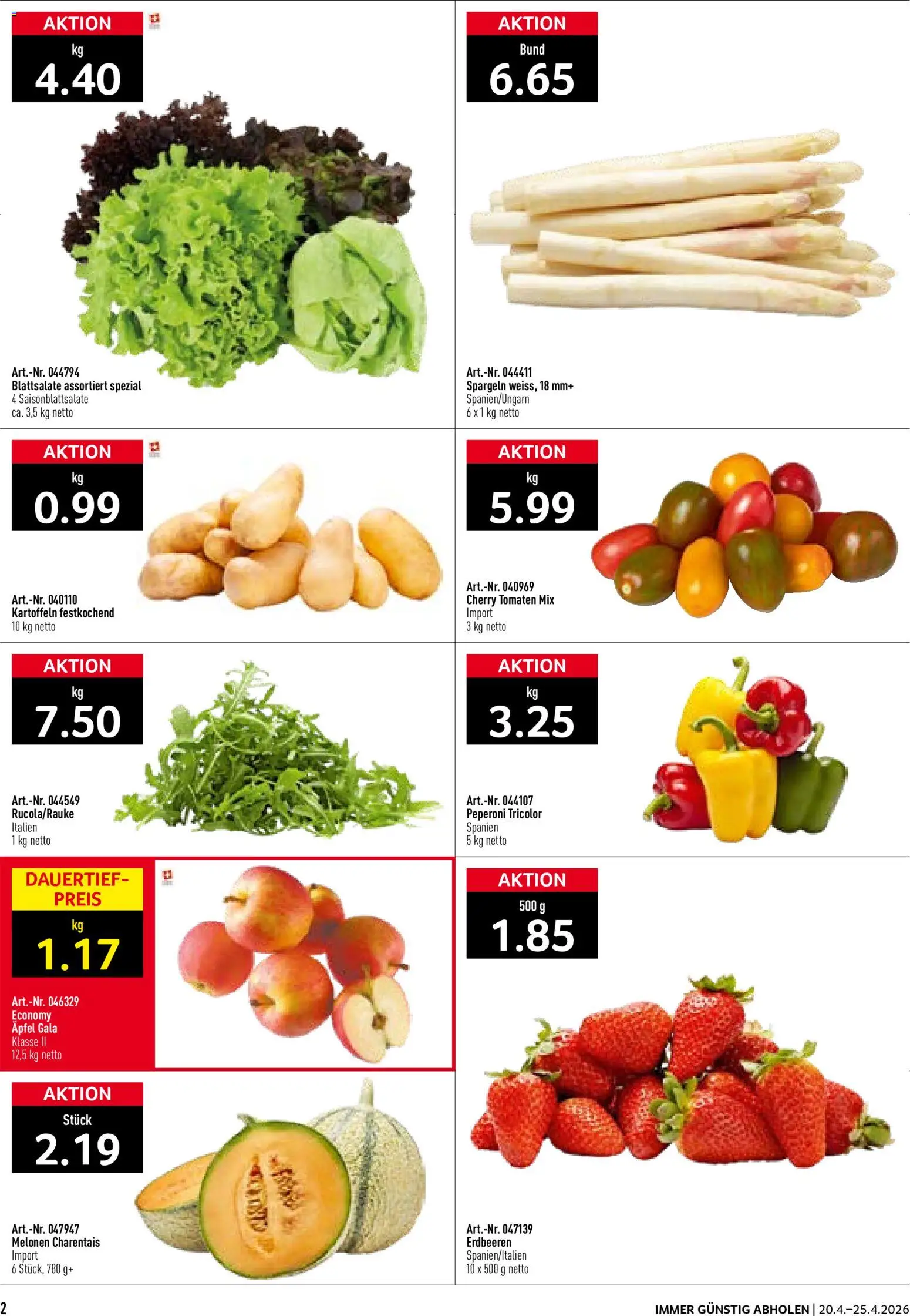Prodega aktionen – gültig ab 20.04.2026 | Seite: 2 | Produkte: Äpfel, Tomaten, Erdbeeren, Kartoffeln