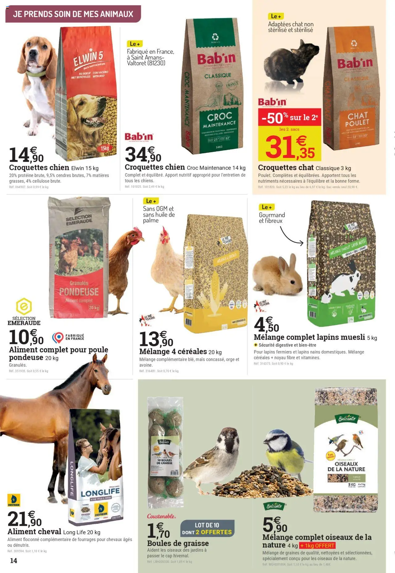 {H1} | Page: 14 | Produits: Sac, Huile, Croquettes chat, Céréales