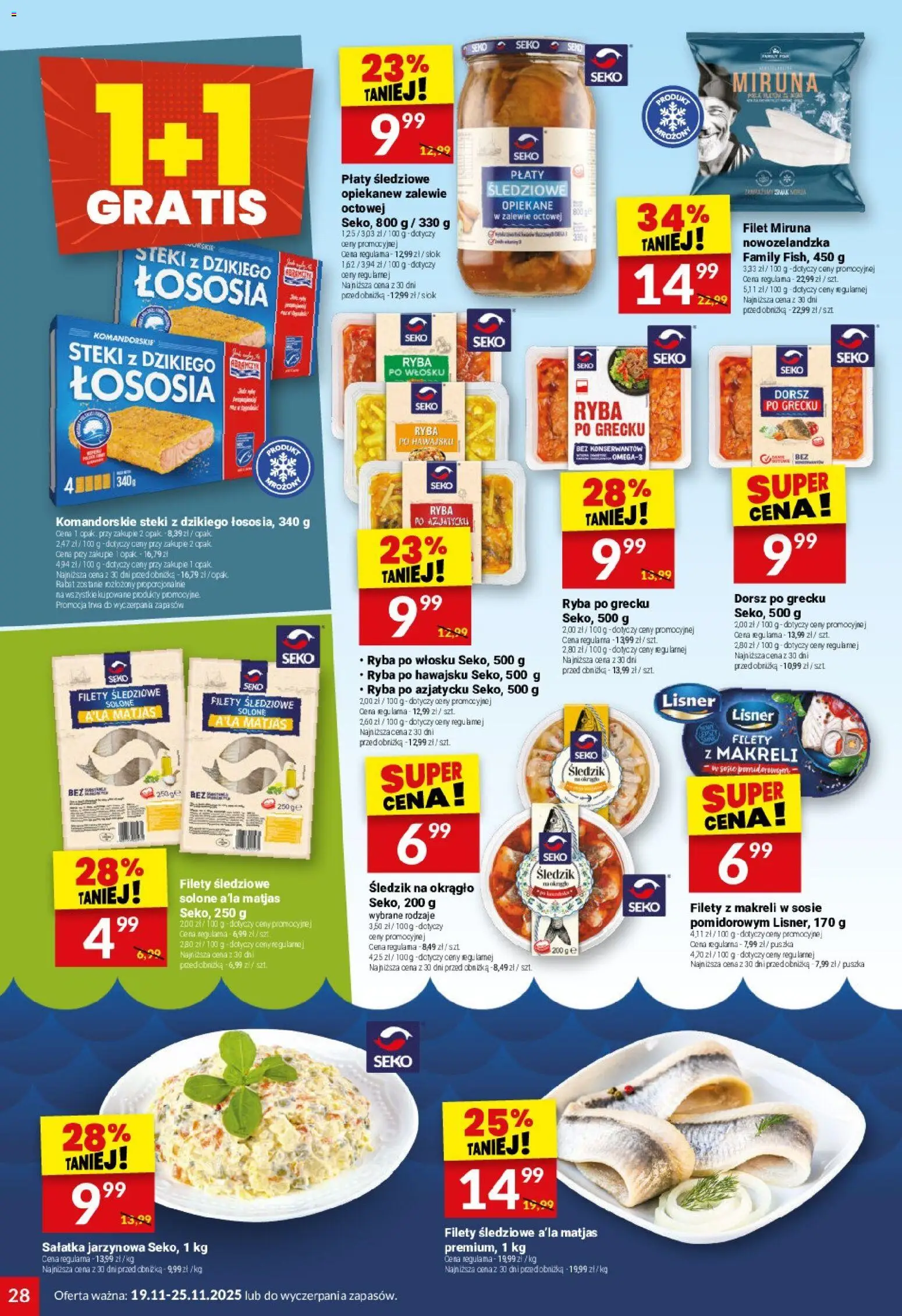 Twój Market Gazetka od 19.11.2025 | Strona: 28 | Produkty: Filety śledziowe a'la matjas, Dorsz, Ryba po grecku, Sałatka