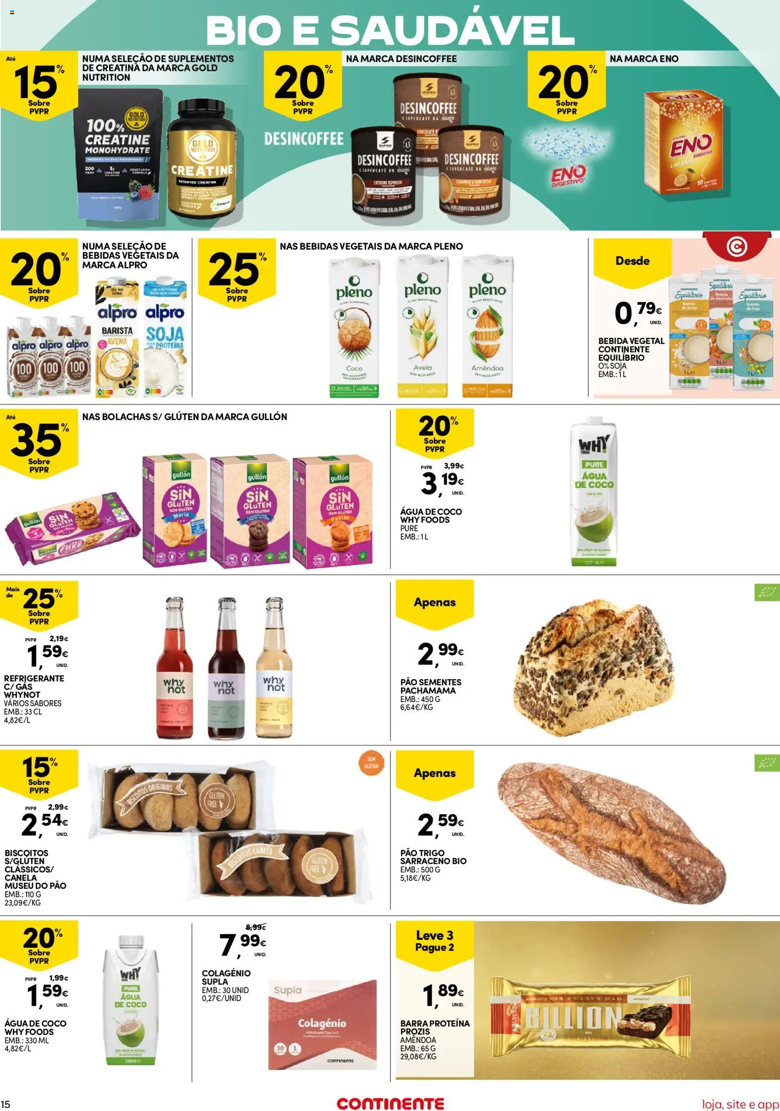 Continente Semanal Continente Bom Dia │ válido de 07.04.2026 | Página: 15 | Produtos: Soja, Pão, Biscoitos, Proteina