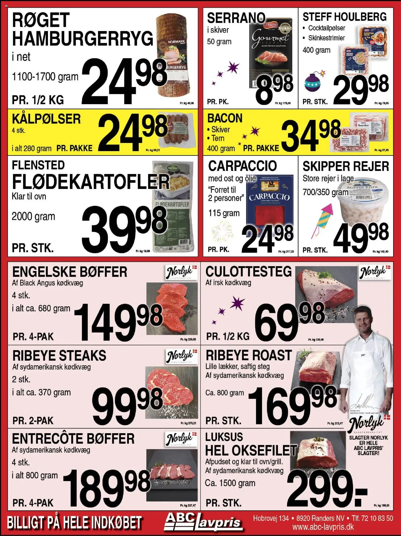 Abc Lavpris tilbudsavis – gyldig fra 24.12.2025 | Side: 5 | Produkter: Bøffer, Entrecote, Hamburgerryg, Rejer