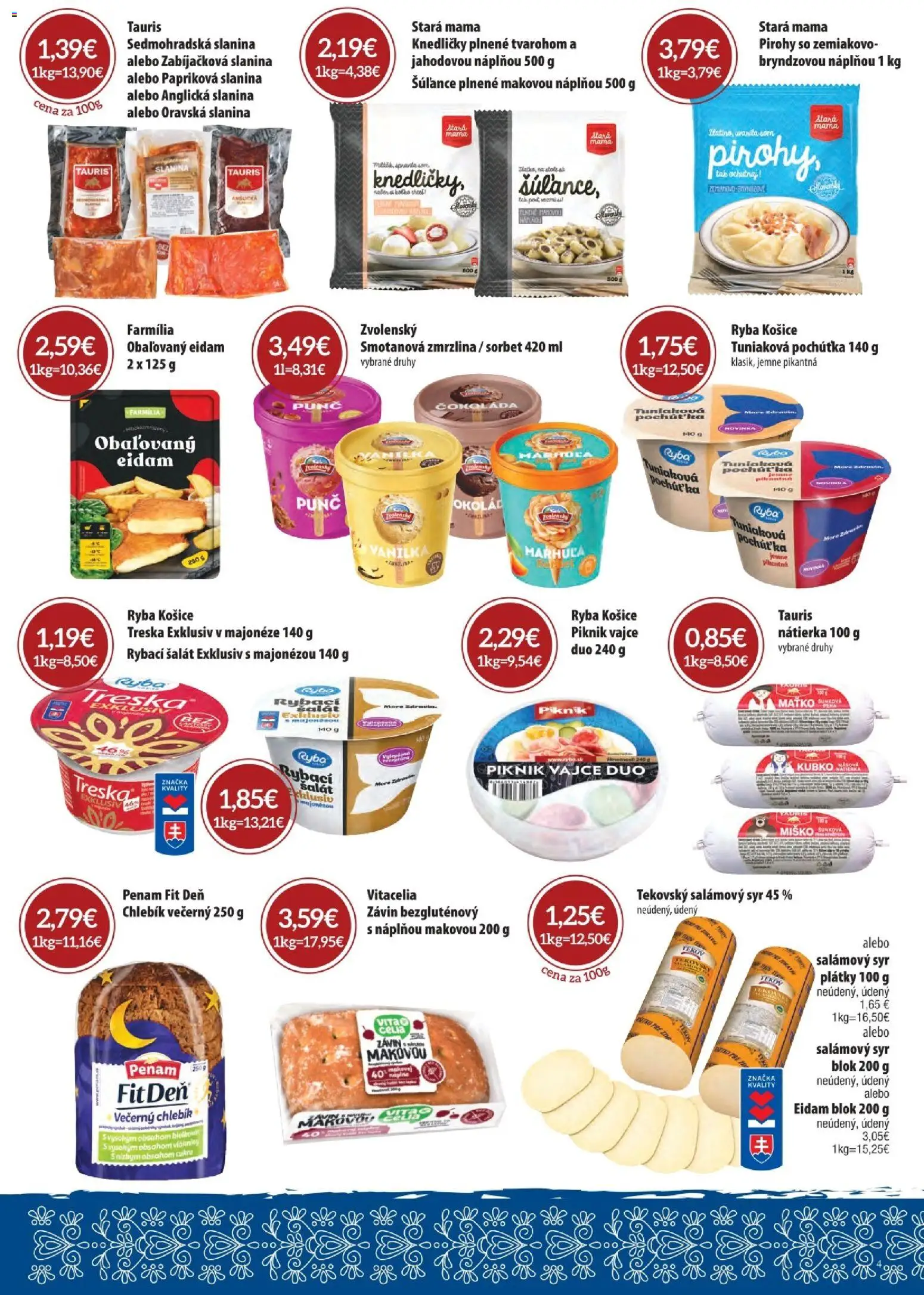 Nové CBA Komfos akcie – leták je platný od 07.05.2026 | Strana: 6 | Produkty: Syr, Závin, Zmrzlina, Ryba