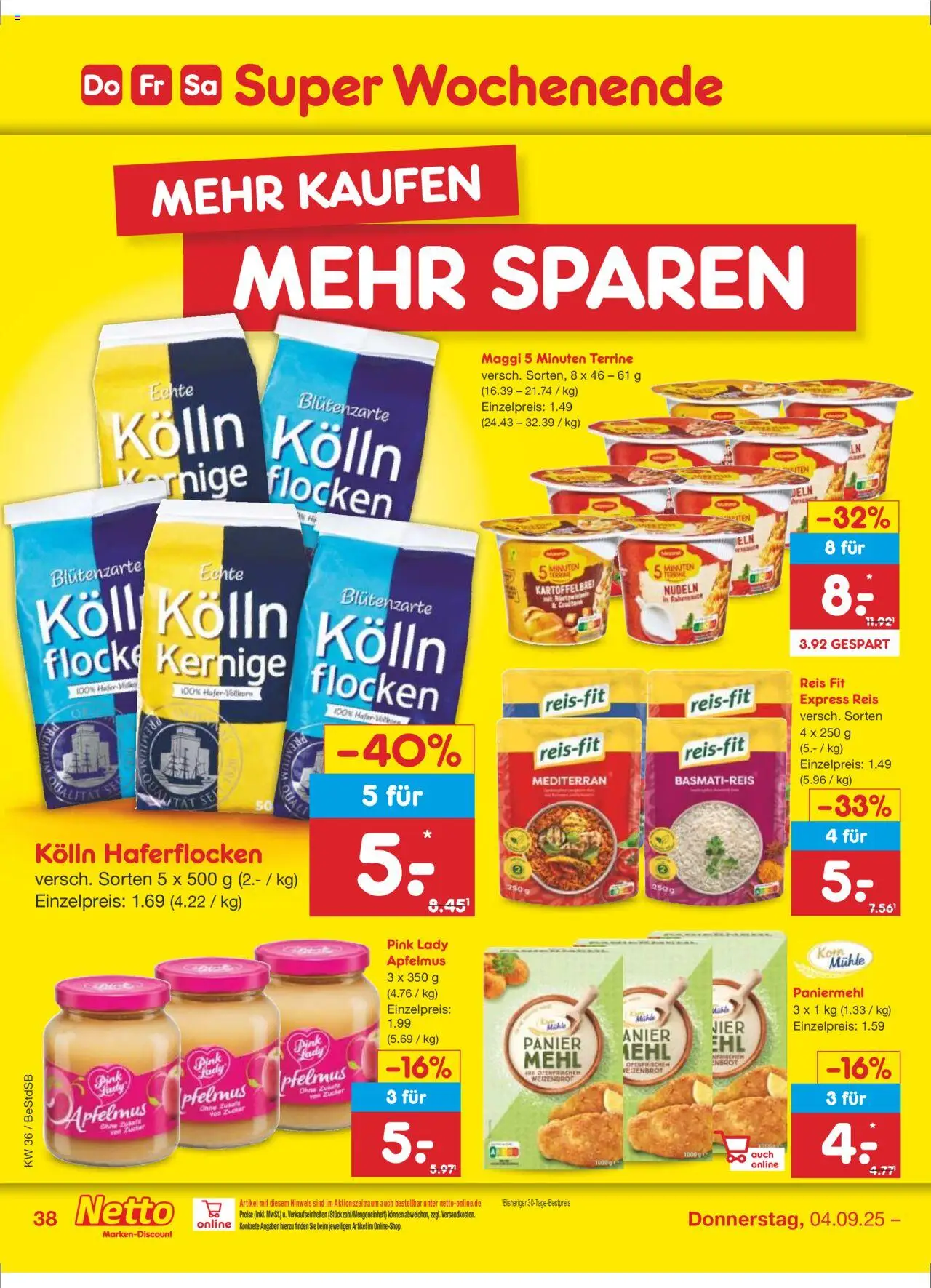 Netto Marken-Discount Prospekt 	 - gültig ab dem 01.09.2025 | Seite: 56 | Produkte: Kolln haferflocken, Mehl, Zucker, Flocken