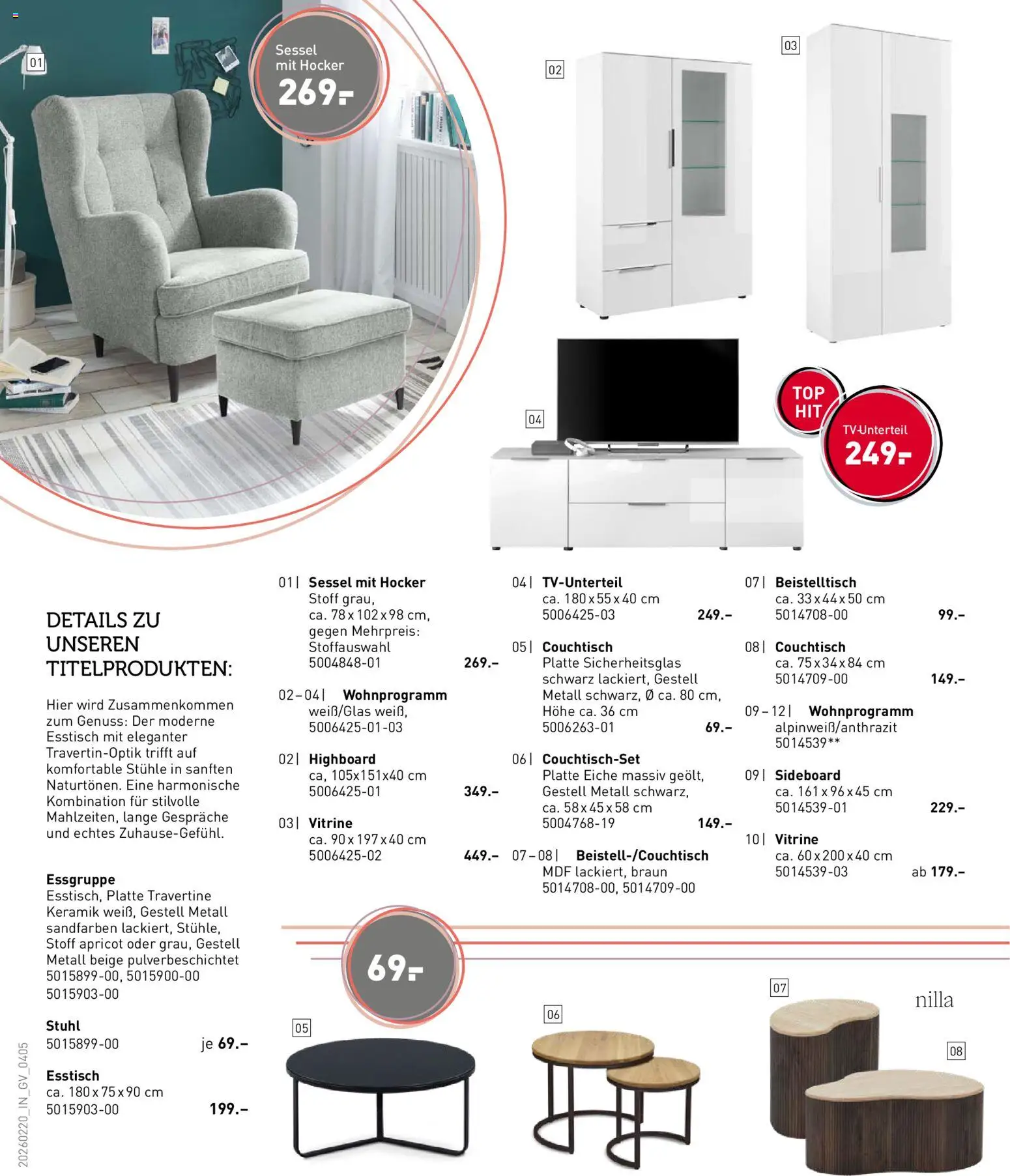 Möbel Martin Prospekt 	 – gültig ab 20.02.2026 | Seite: 4 | Produkte: Beistelltisch, Esstisch, Vitrine, Stuhl