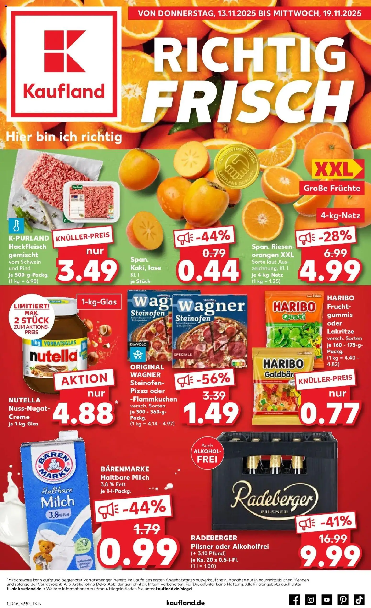 Kaufland prospekt Ulm	 – gültig ab 13.11.2025 | Seite: 1 | Produkte: Haribo, Milch, Creme, Radeberger pilsner