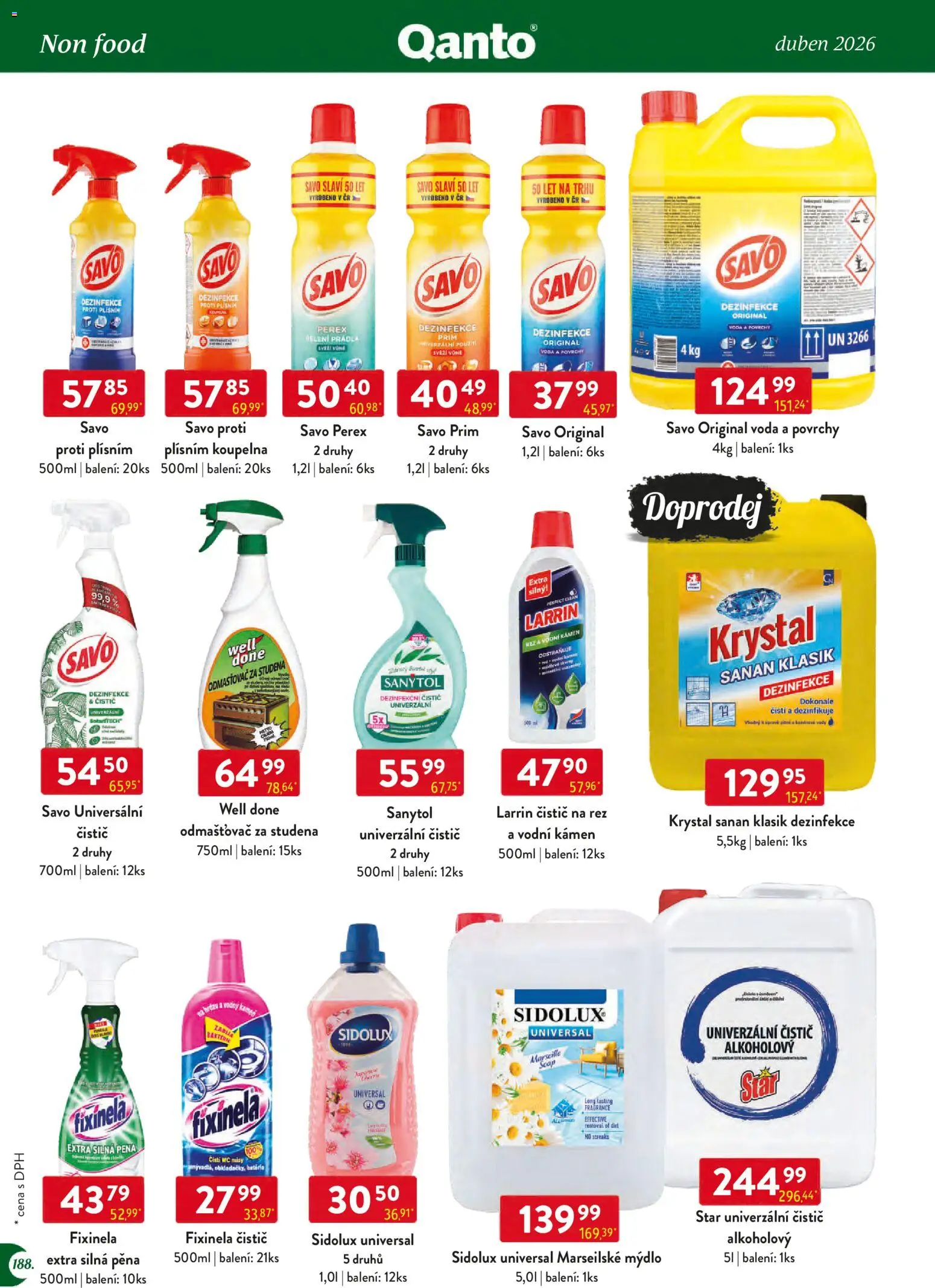 Astur & Qanto leták - Velkoobchod 04/2026 od 01.04.2026 | Strana: 188 | Produkty: Mýdlo, Savo, Univerzální čistič, Sanytol