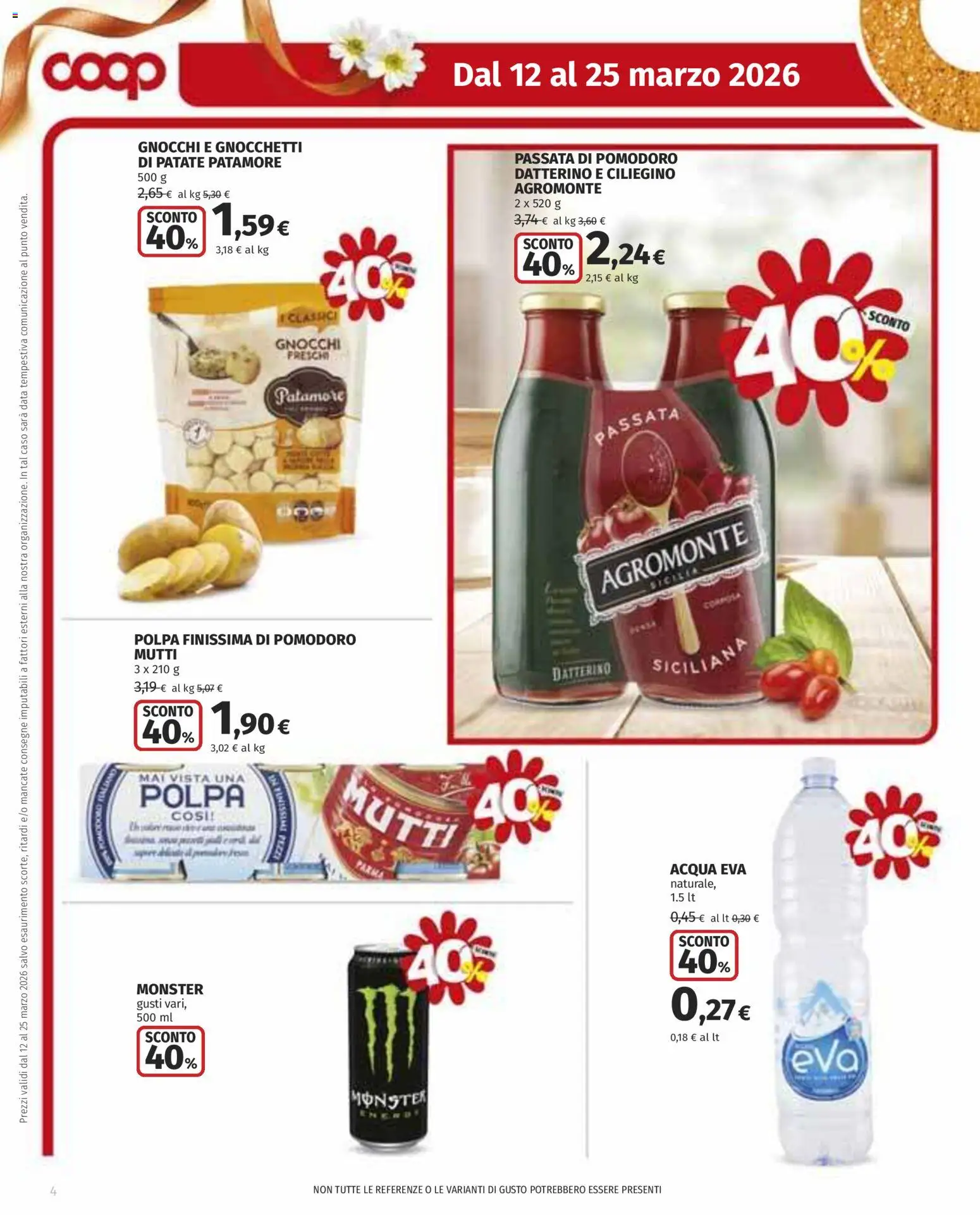 Volantino COOP del 12.03.2026 | Pagina: 4 | Prodotti: Acqua, Mutti, Gnocchi, Gnocchetti