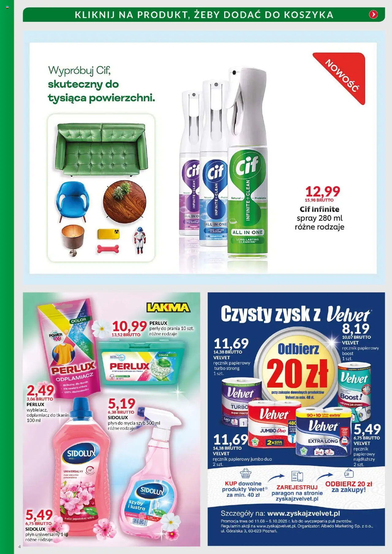 Eurocash Gazetka - Sprzątanie od 11.08.2025 | Strona: 4 | Produkty: Płyn do mycia szyb, Odplamiacz, Ręcznik papierowy