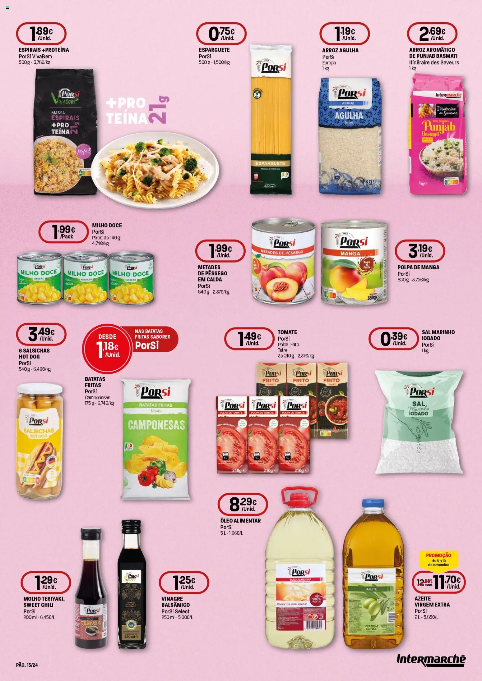 Intermarché folheto │ válido de 06.11.2025 | Página: 15 | Produtos: Esparguete, Sal, Arroz, Milho