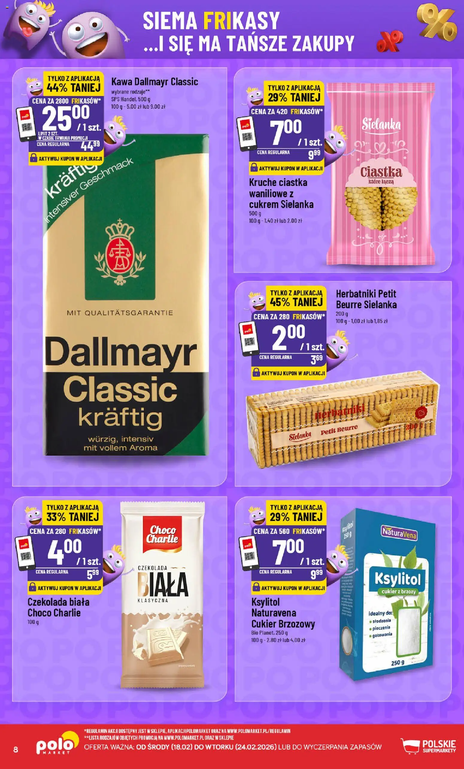 POLOmarket Gazetka - Frikasowe Hity od 18.02.2026 | Strona: 8 | Produkty: Ciastka kruche, Kawa, Czekolada, Ciastka