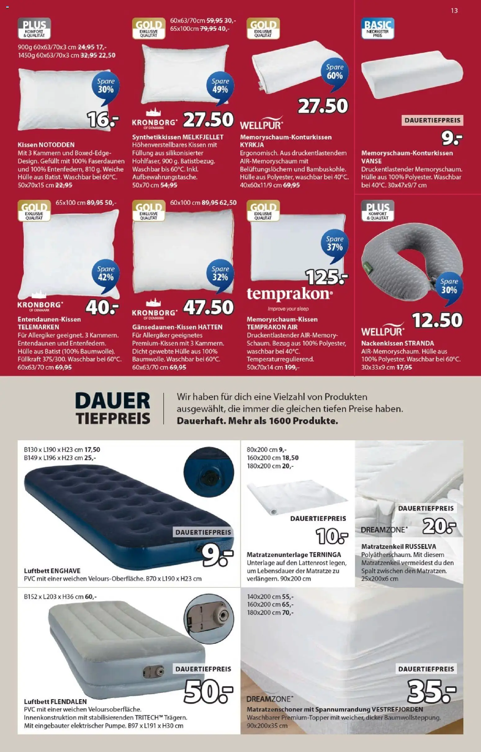 JYSK Aktionen – gültig ab 09.12.2025 | Seite: 13 | Produkte: Matratze, Kissen, Matratzenschoner, Lattenrost