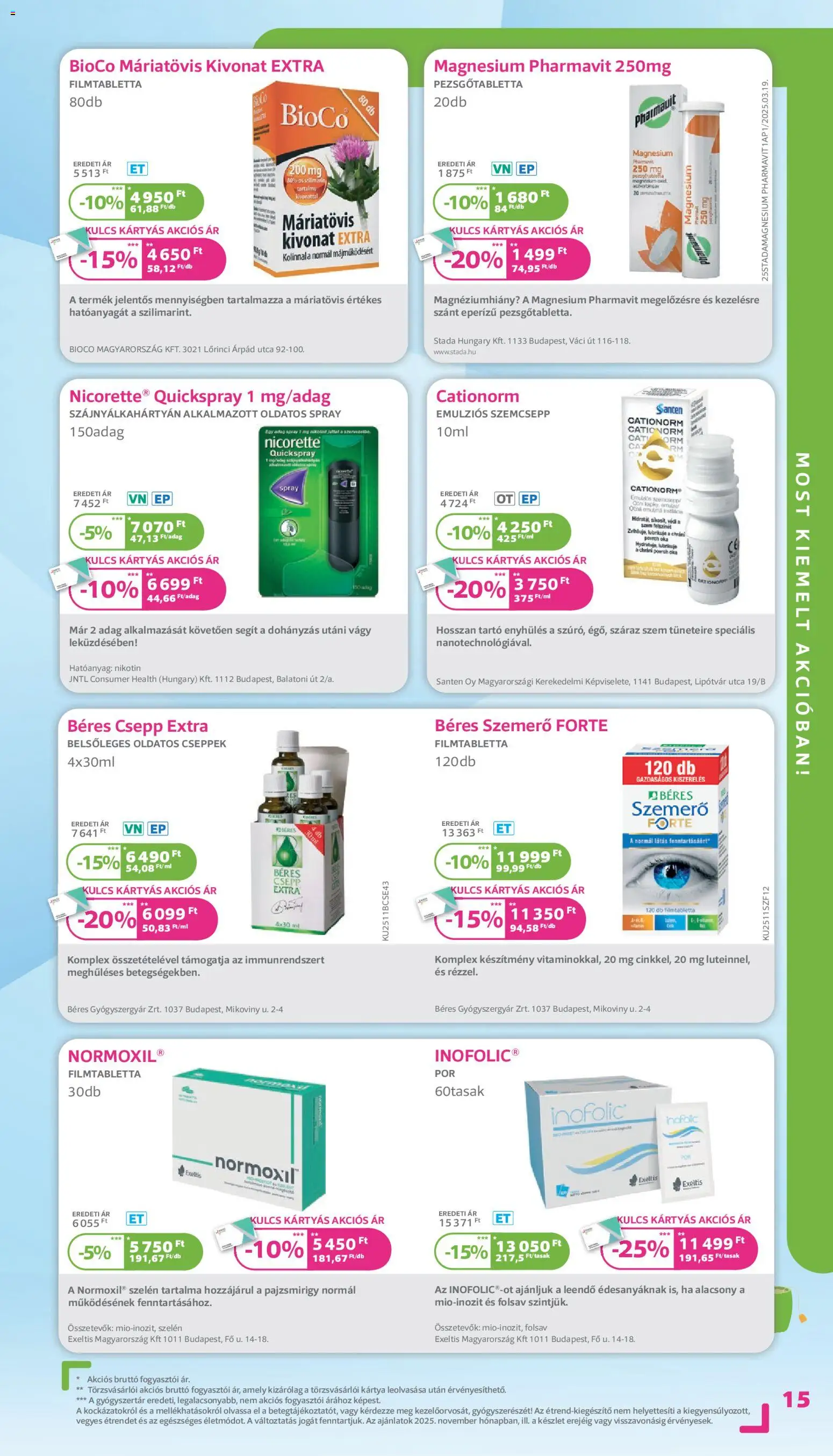 Kulcs Patika akciós ujság - amely érvényes a következő dátumtól: 01.11.2025 | Oldal: 15 | Termékek: Béres csepp, Pezsgőtabletta