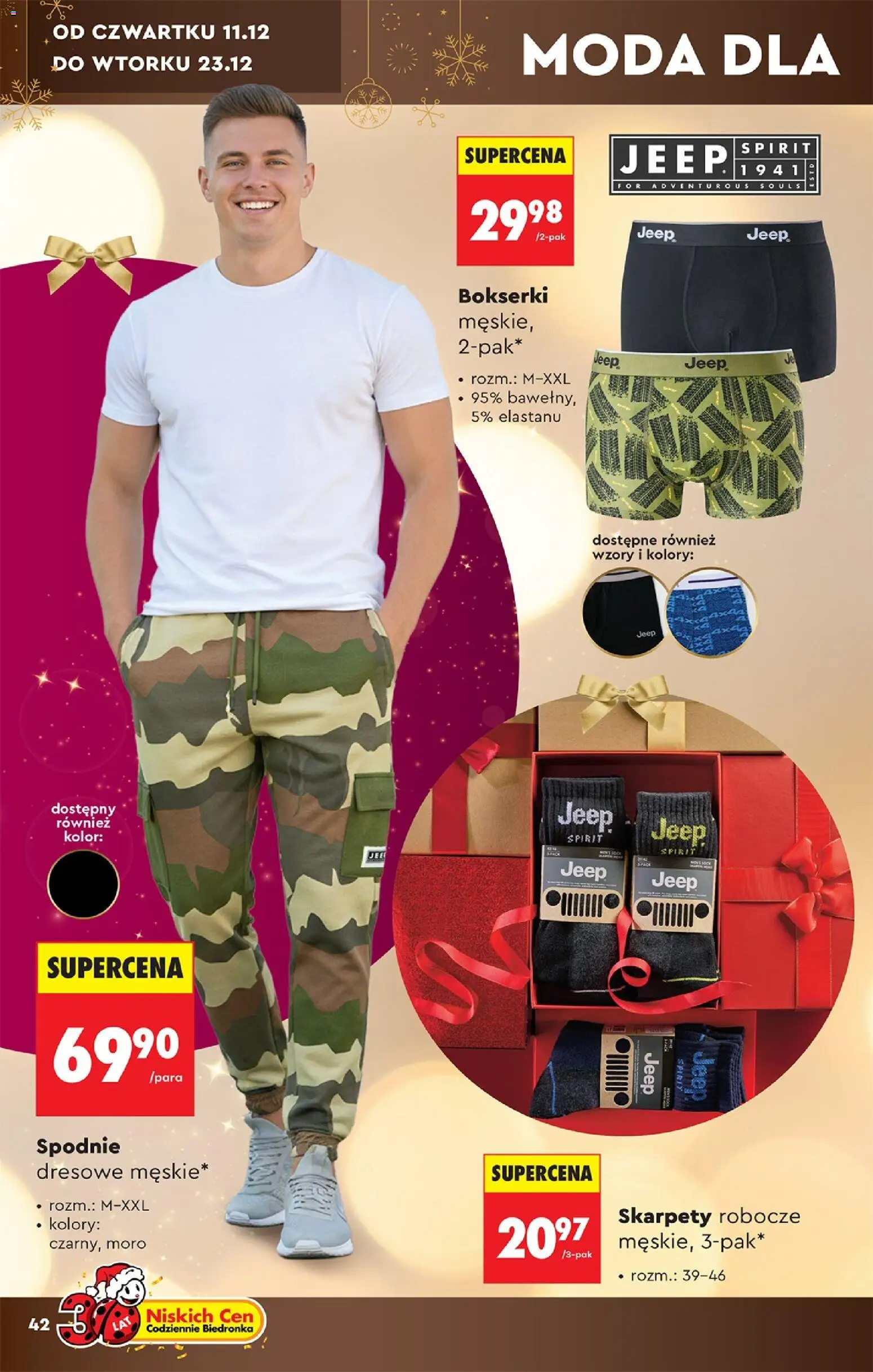 Biedronka gazetka - Hity i inspiracje od 06.12.2025 | Strona: 42 | Produkty: Spodnie, Skarpety, Bokserki