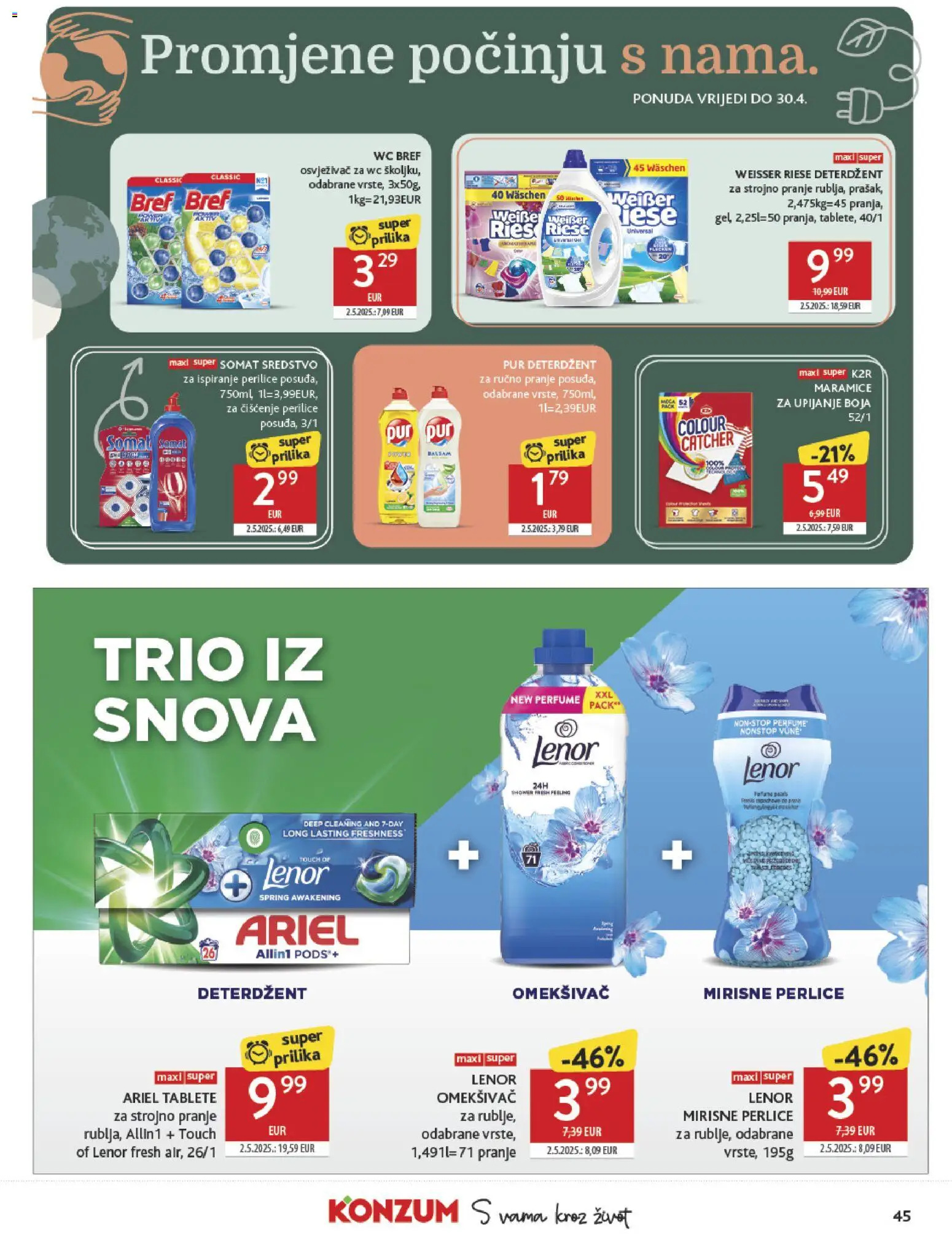 Konzum HR akciós ujság - amely érvényes a következő dátumtól: 04.03.2026 | Oldal: 45 | Termékek: Ariel, Somat, WC