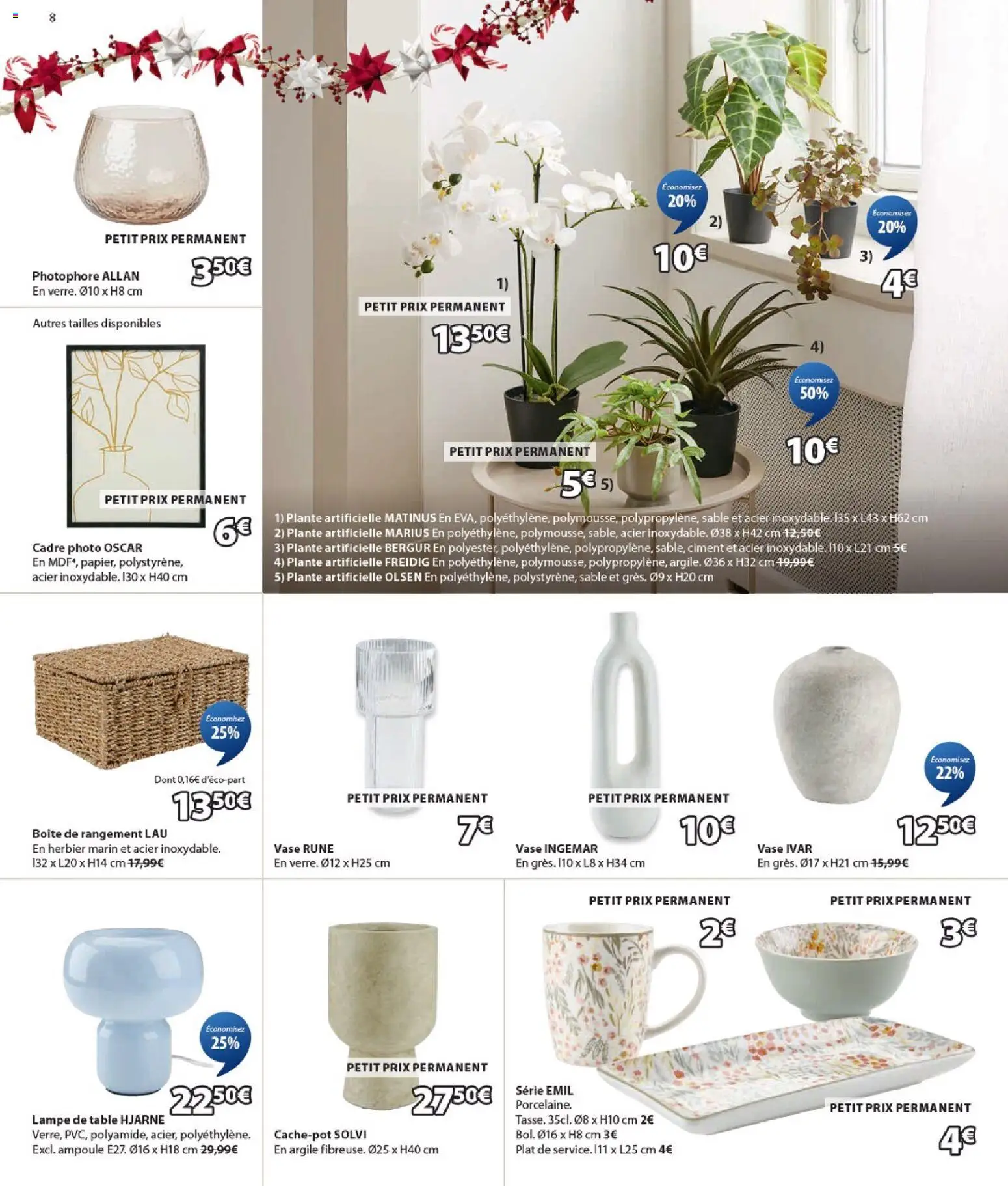 {H1} | Page: 8 | Produits: Plante artificielle, Table, Vase, Lampe
