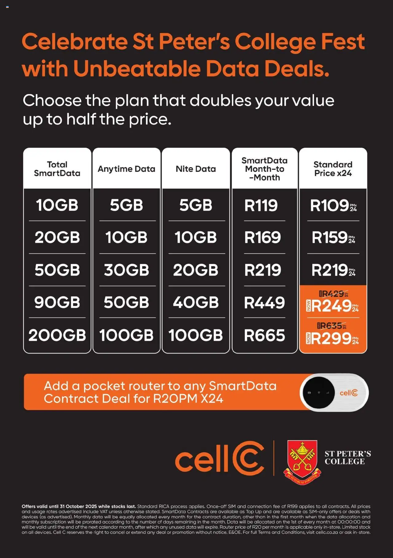 New Cell C catalogue – valid from 18.09.2025 | Page: 2 | Products: Data, Sim, Router, Stock