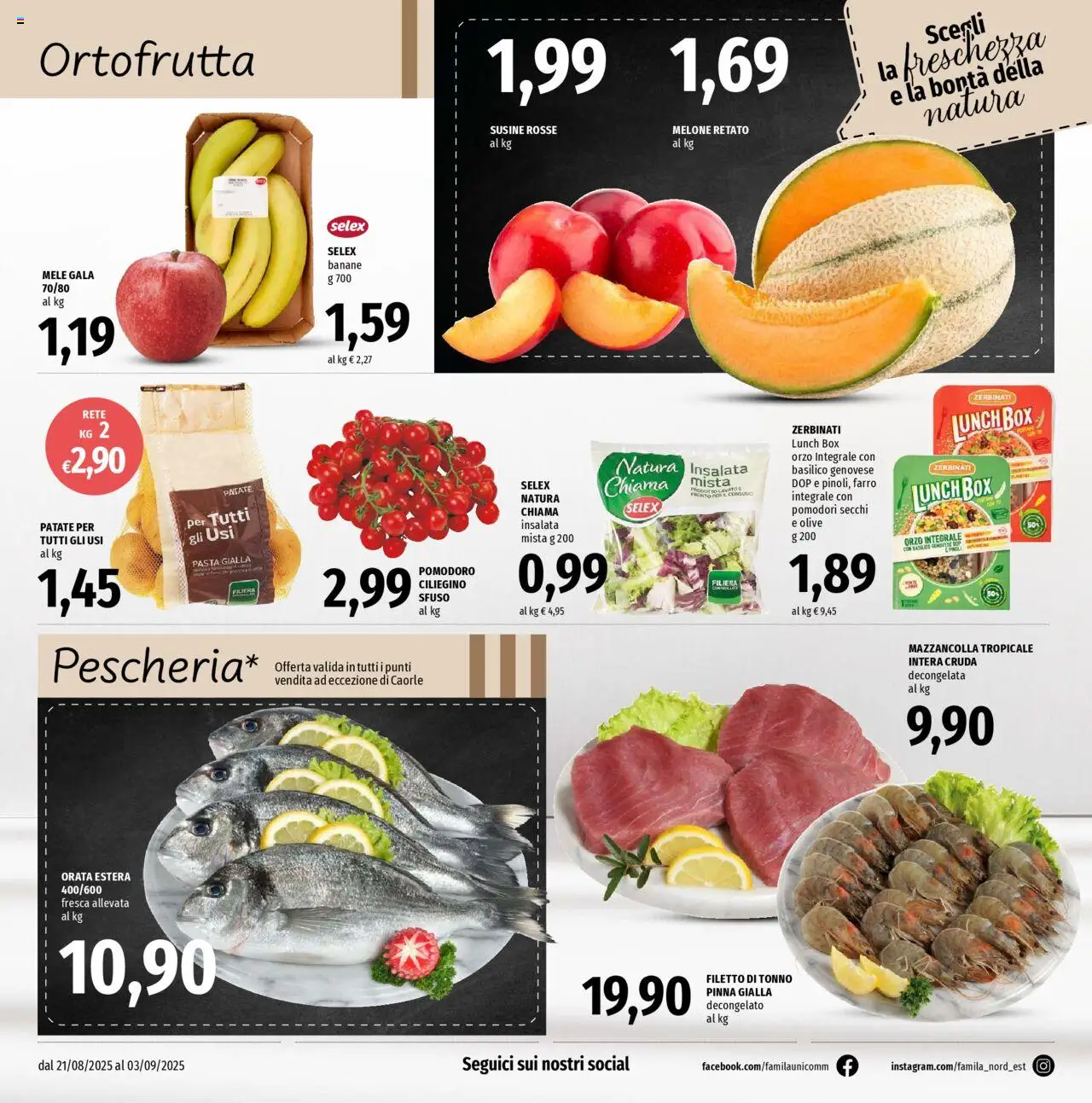 Volantino Famila del 21.08.2025 | Pagina: 2 | Prodotti: Orata, Melone, Basilico, Farro
