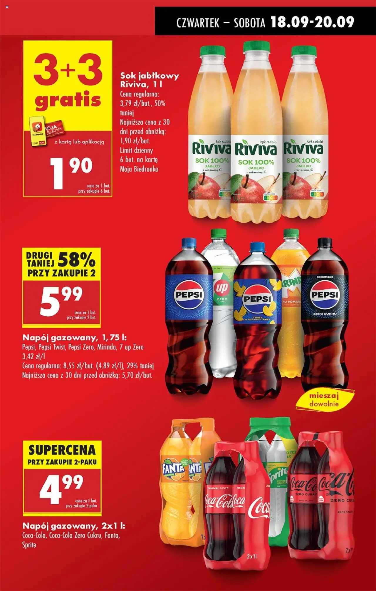Biedronka gazetka - Oferta w tym tygodniu od 18.09.2025 | Strona: 7 | Produkty: Karta, Sok jabłkowy, Pepsi, Sprite