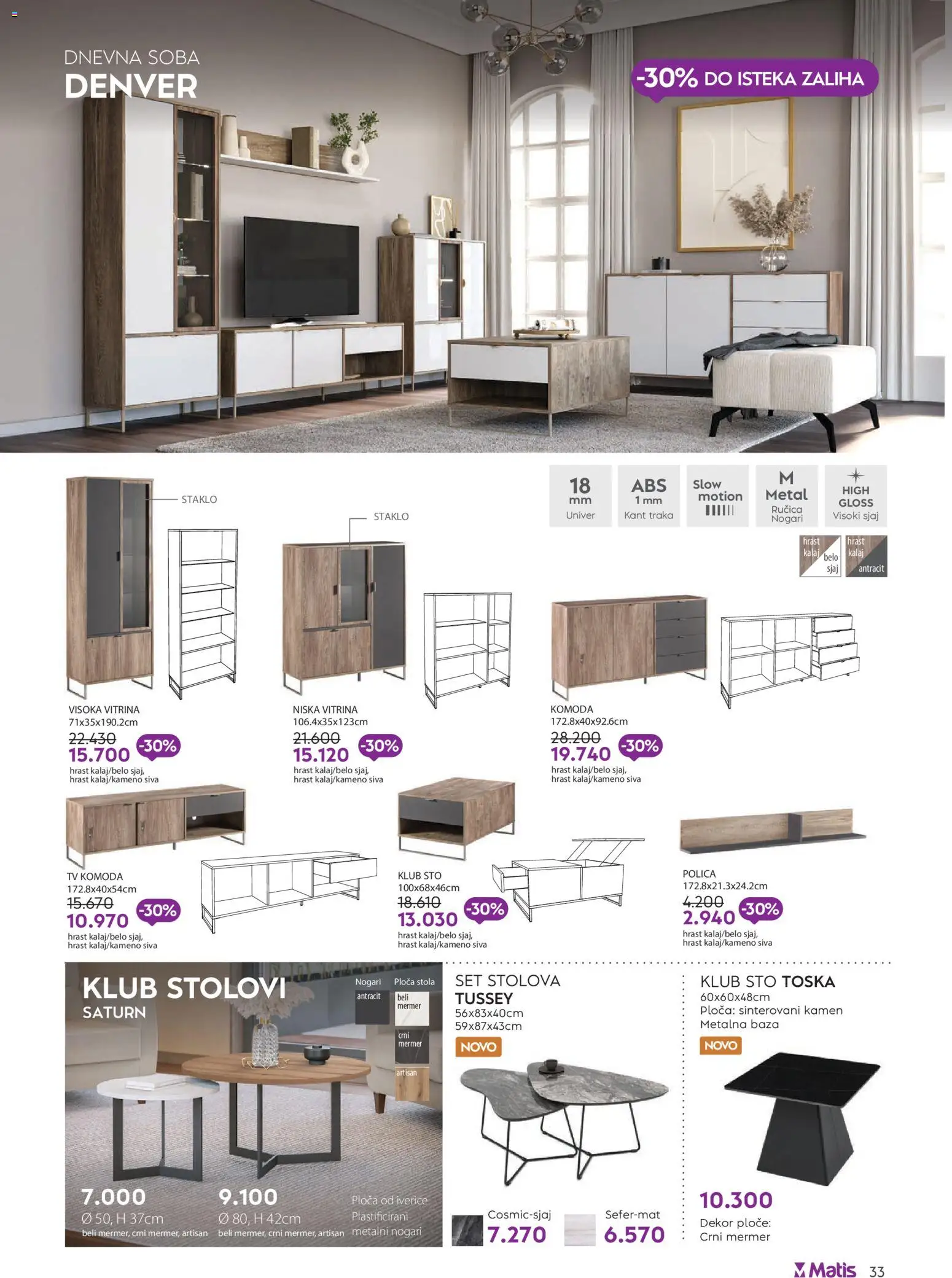 Matis katalog - važi od 01.01.2026 | Strana: 33 | Proizvode: Komoda, Tv komoda, Polica, Sto