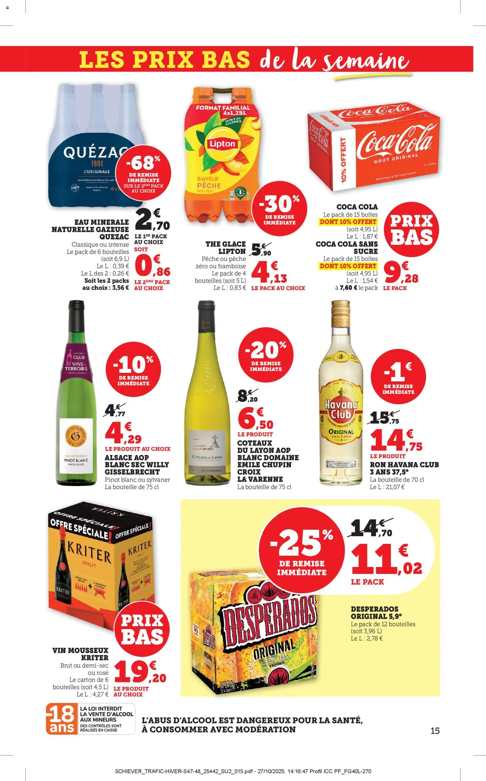 {H1} | Page: 15 | Produits: Sucre, Eau minérale naturelle, Vin, Thé