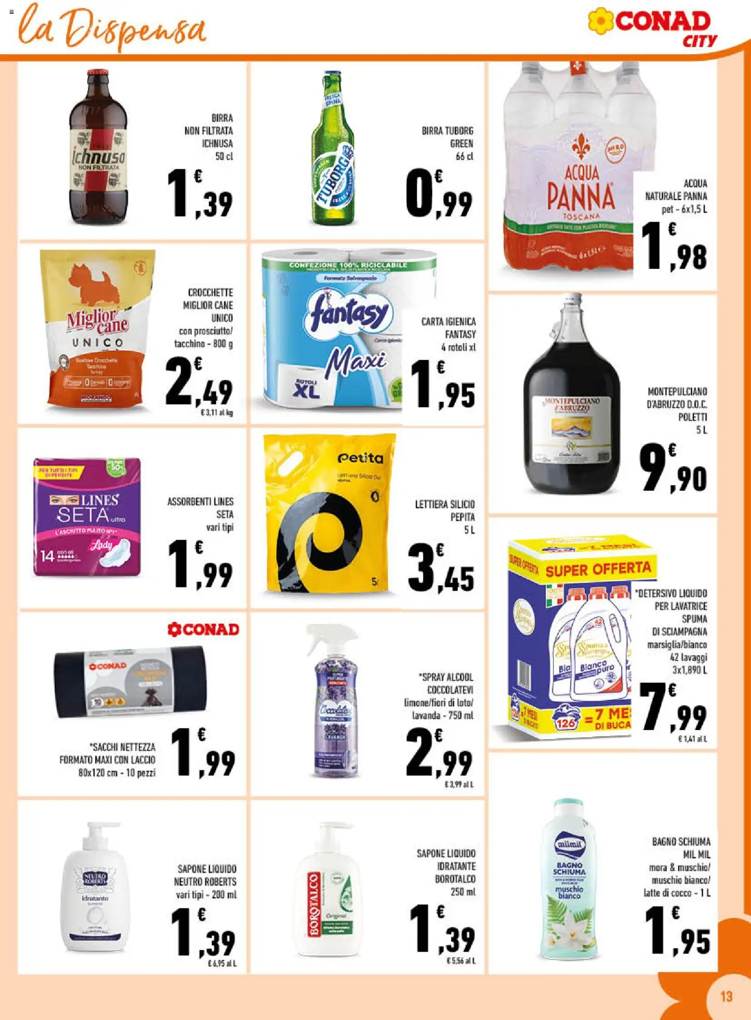 Volantino Conad del 27.12.2025 | Pagina: 13 | Prodotti: Carta igienica, Birra, Crocchette, Cocco