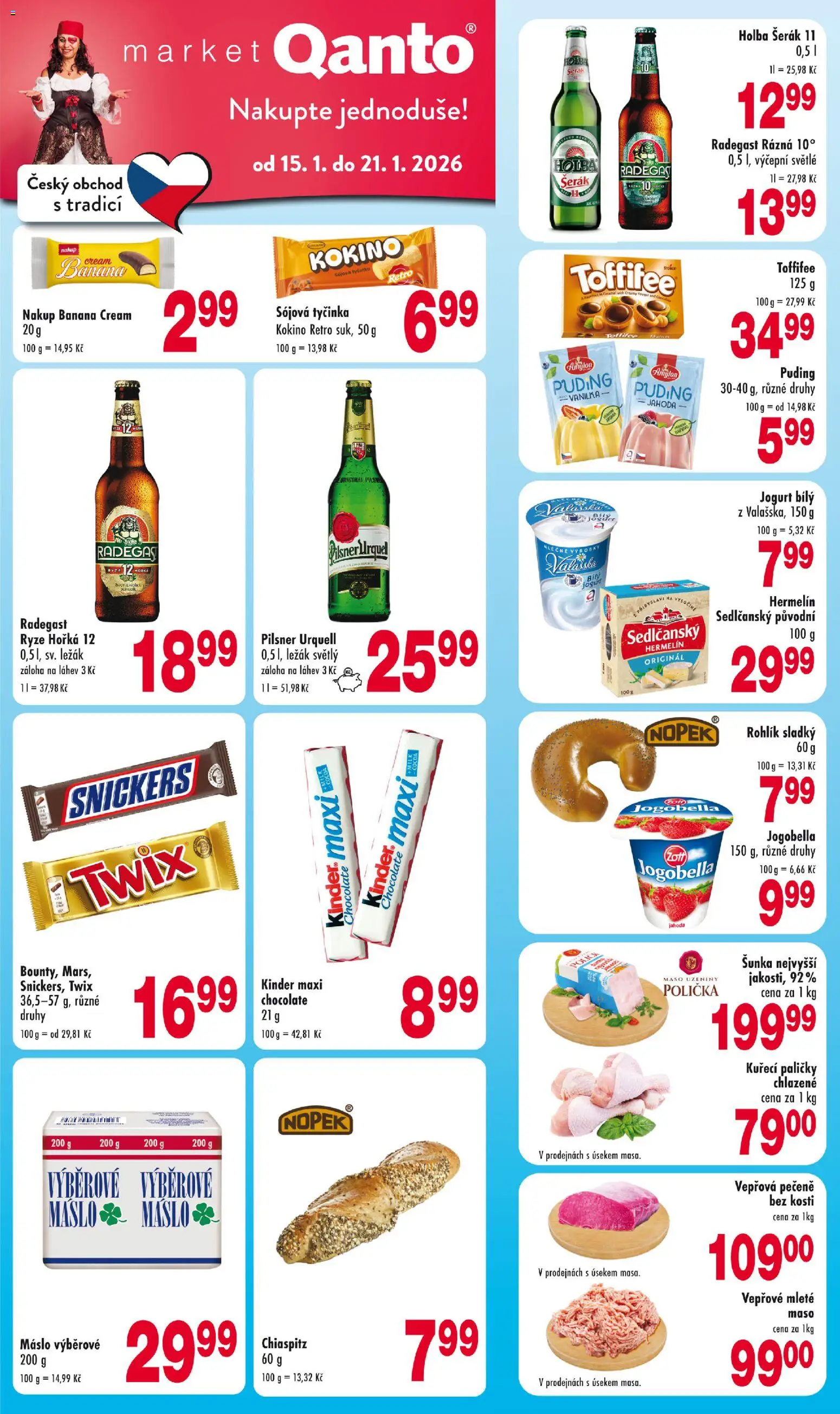 Astur & Qanto leták od 15.01.2026 | Strana: 1 | Produkty: Máslo, Twix, Rohlík, Pilsner Urquell