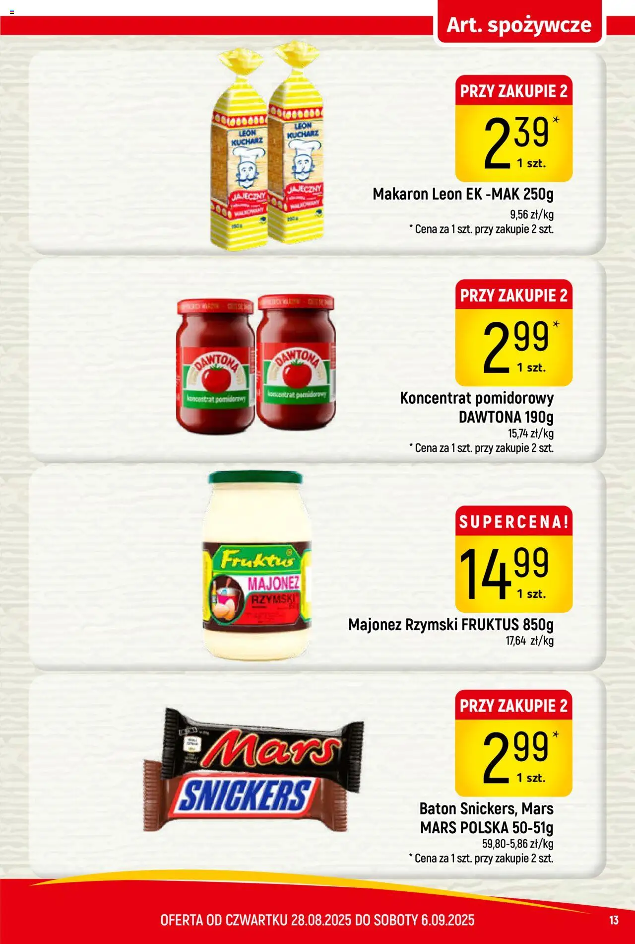 Piotruś Pan Gazetka od 28.08.2025 | Strona: 13 | Produkty: Mak, Koncentrat pomidorowy, Baton, Majonez