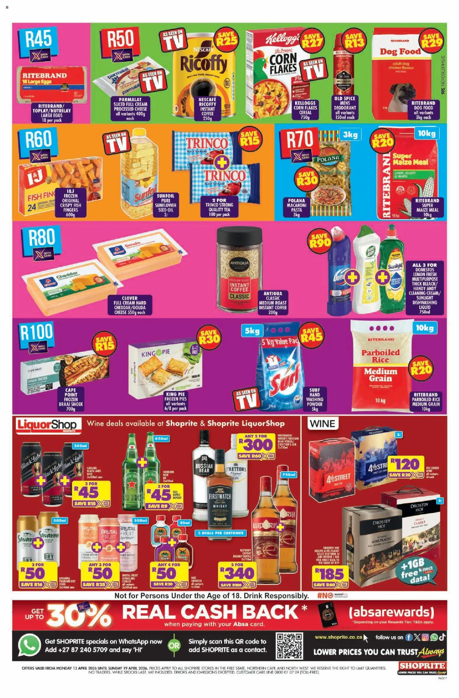 New Shoprite catalogue – valid from 13.04.2026 | Page: 7 | Products: Wine, Powder, Gin, Vodka