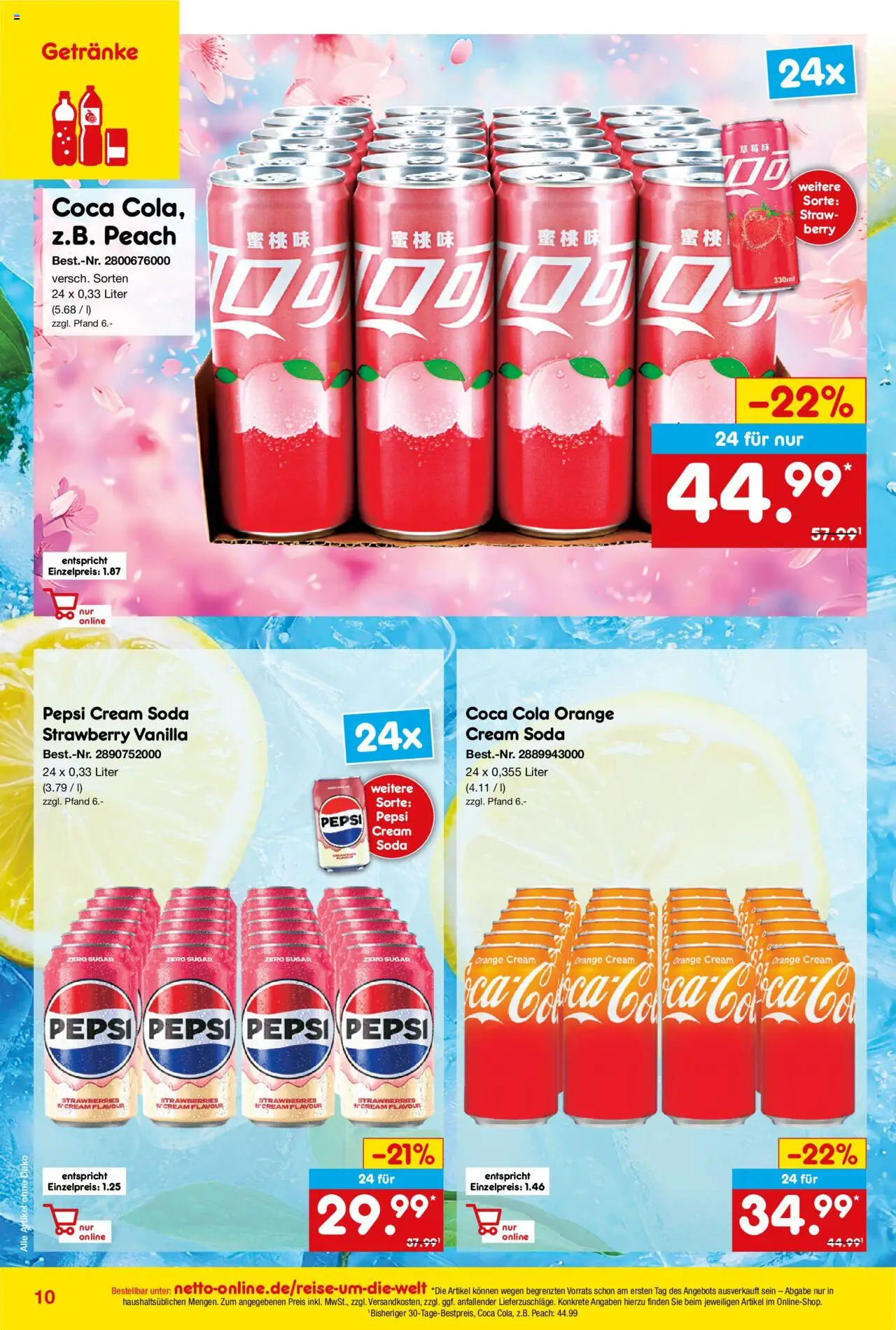 Netto Marken-Discount Online-Sonderangebote Lebensmittel – gültig ab 01.10.2025 | Seite: 10 | Produkte: Coca cola, Cola, Pepsi